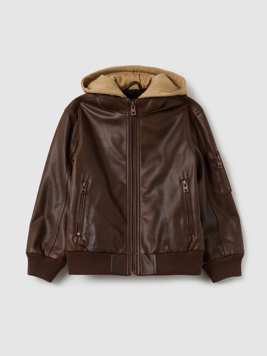 Bomber jacket with fleece hood_0