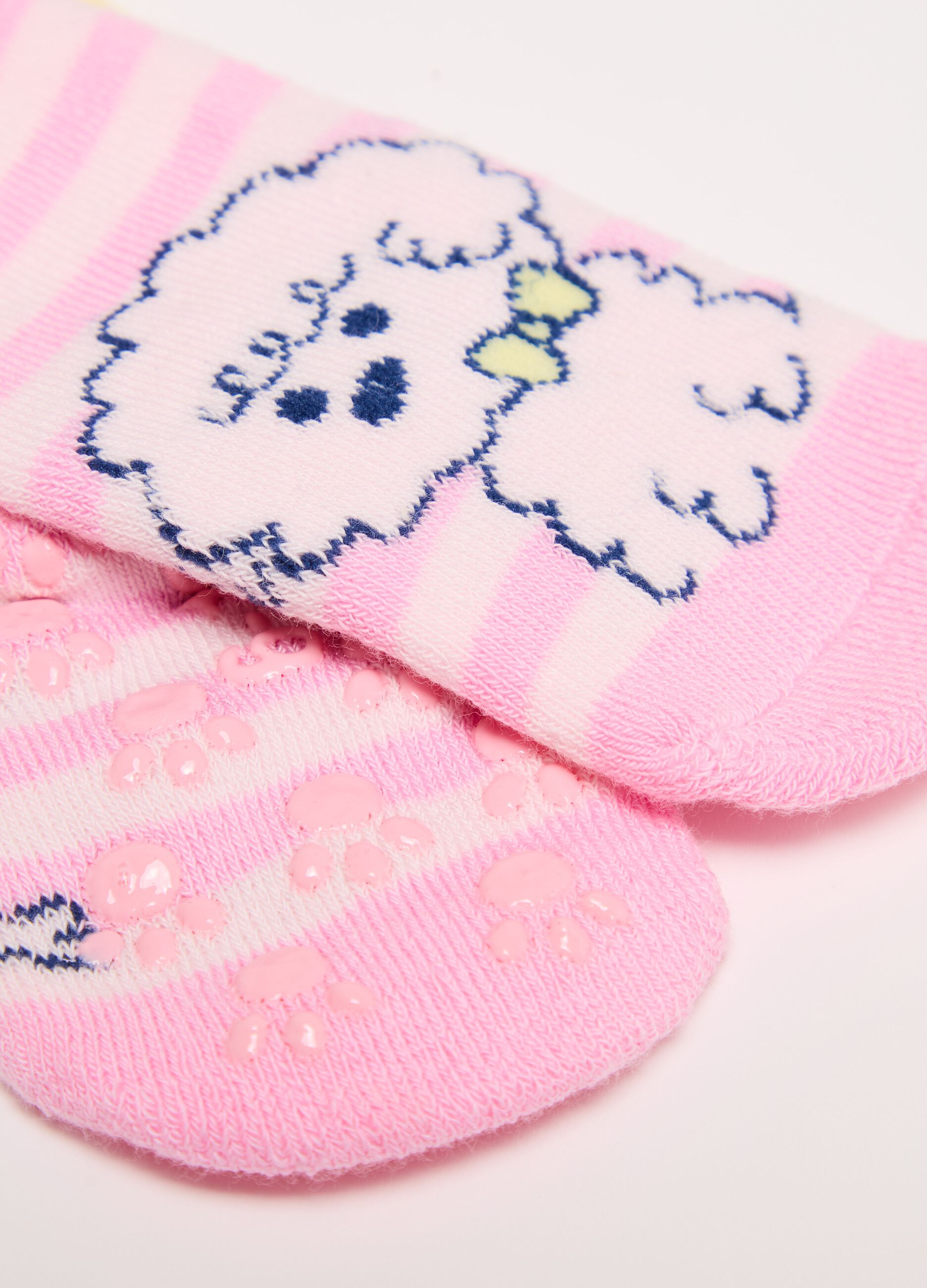 Two-pair pack slipper socks with puppies design