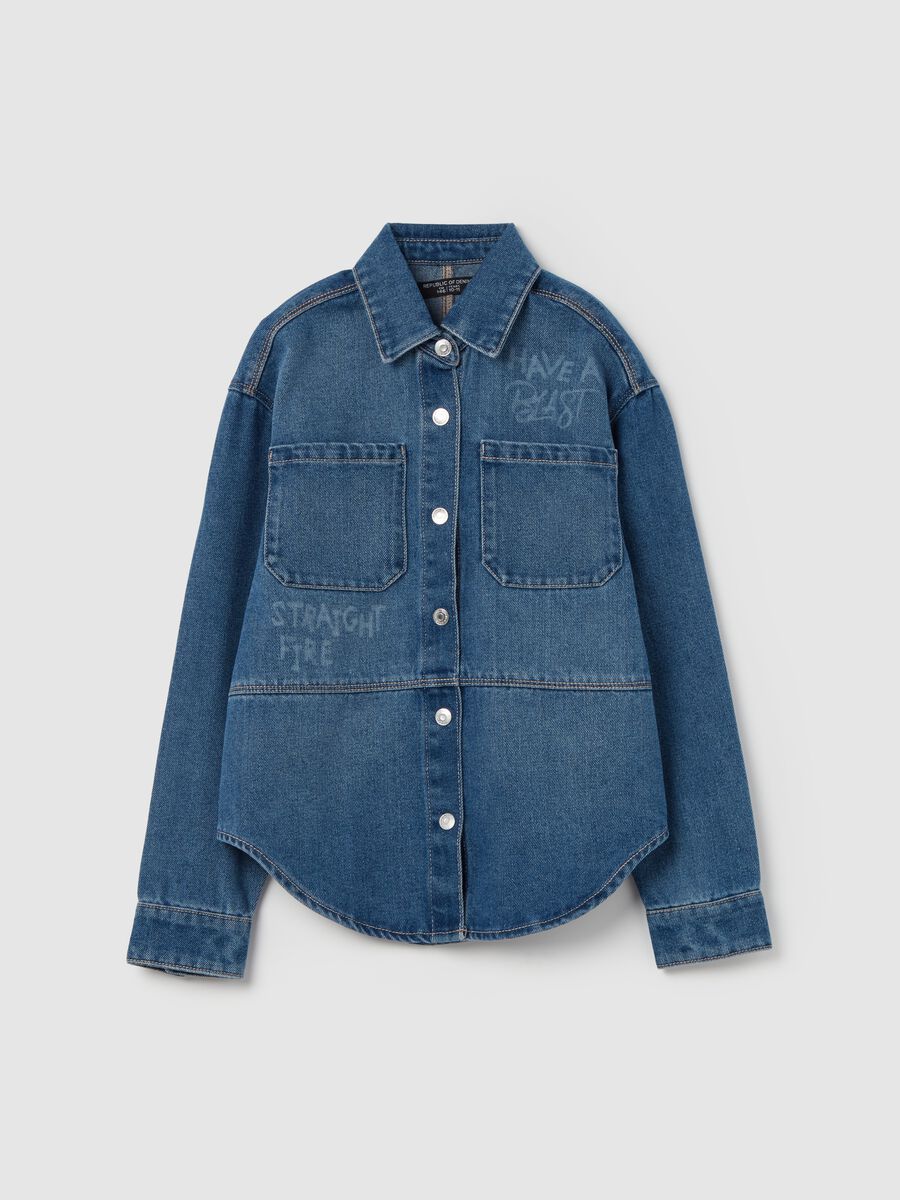 Denim shirt with lettering print_0