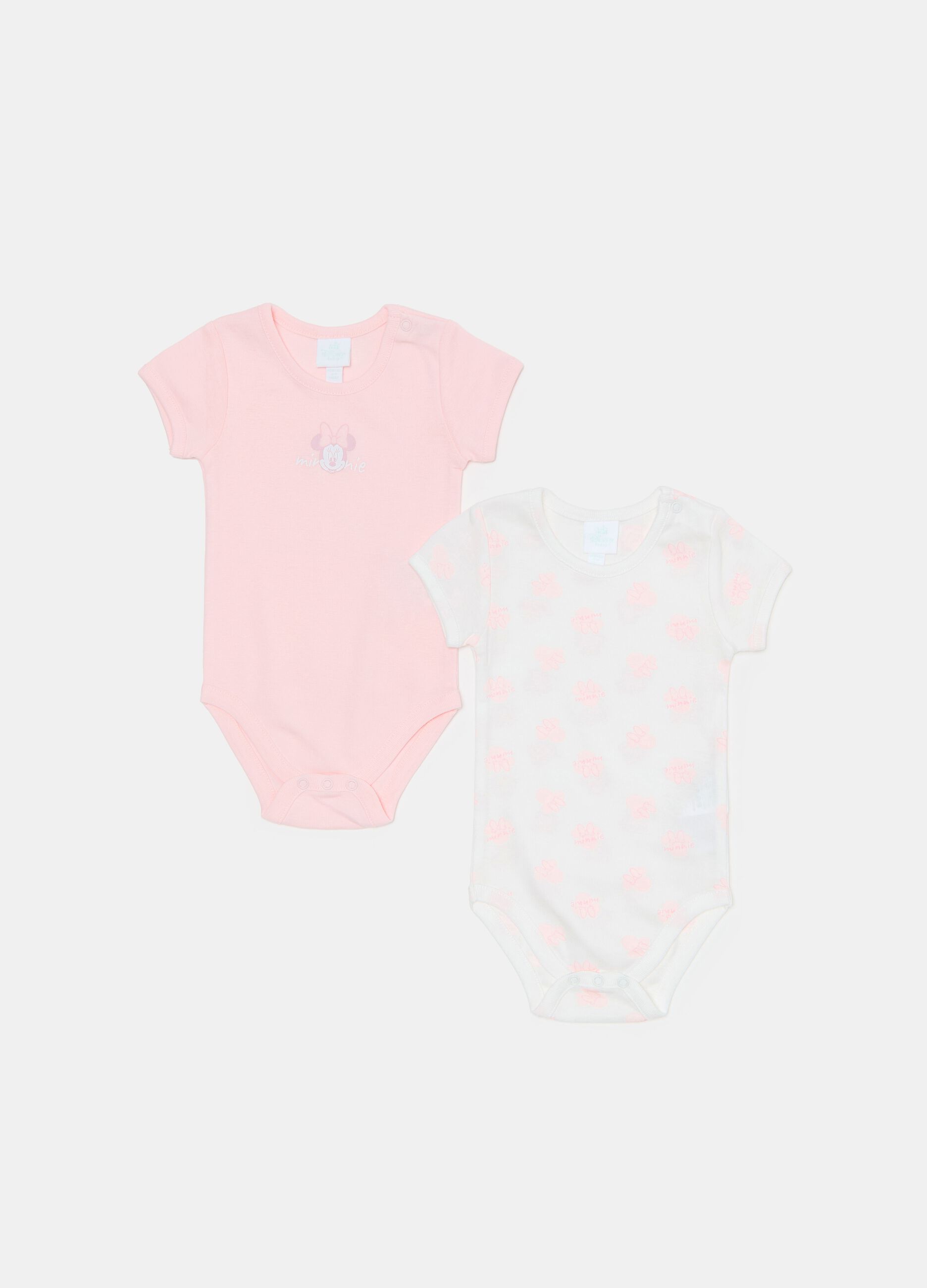 Two-pack short-sleeved bodysuits with Minnie Mouse print