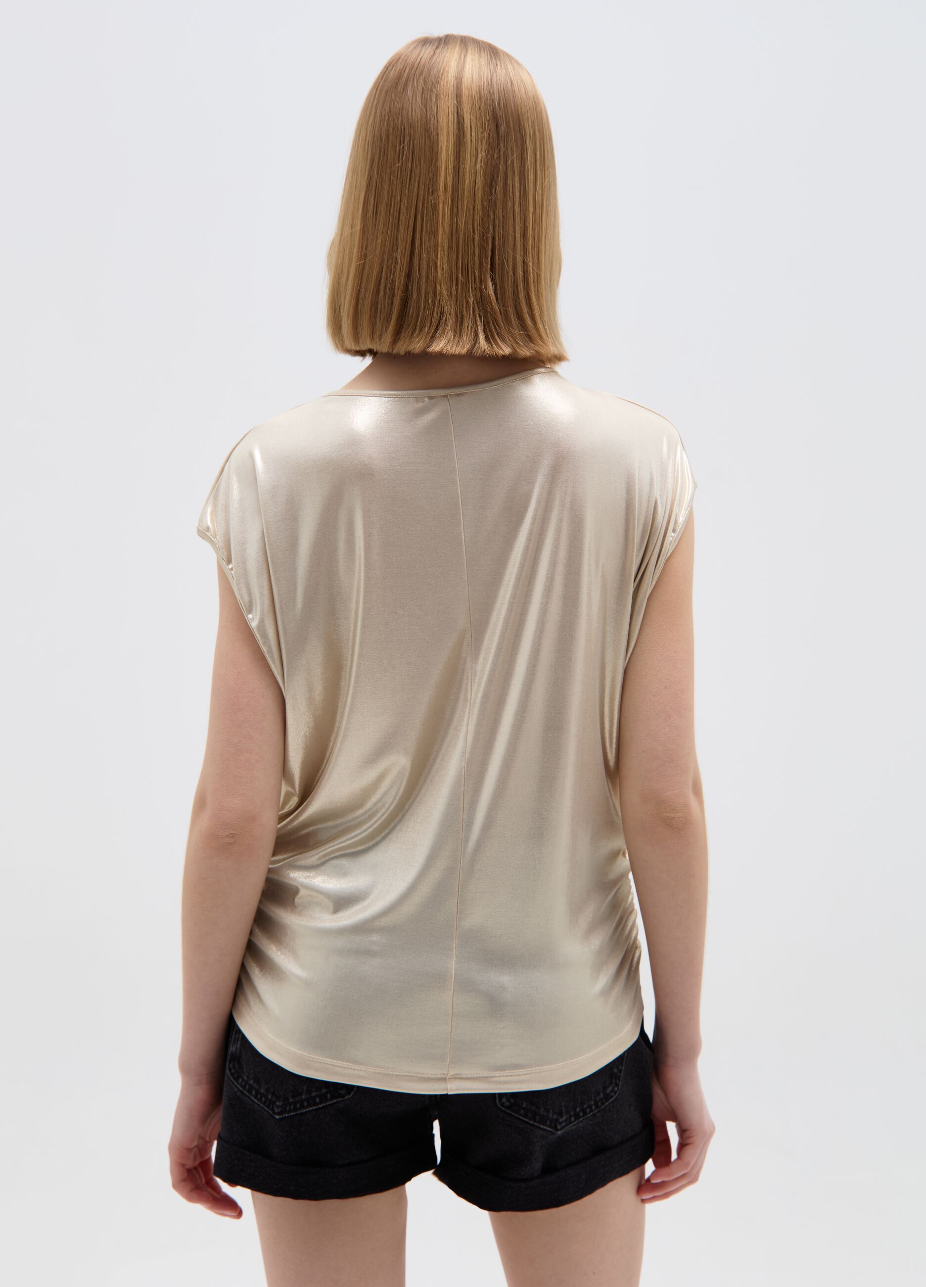 Foil T-shirt with kimono sleeves