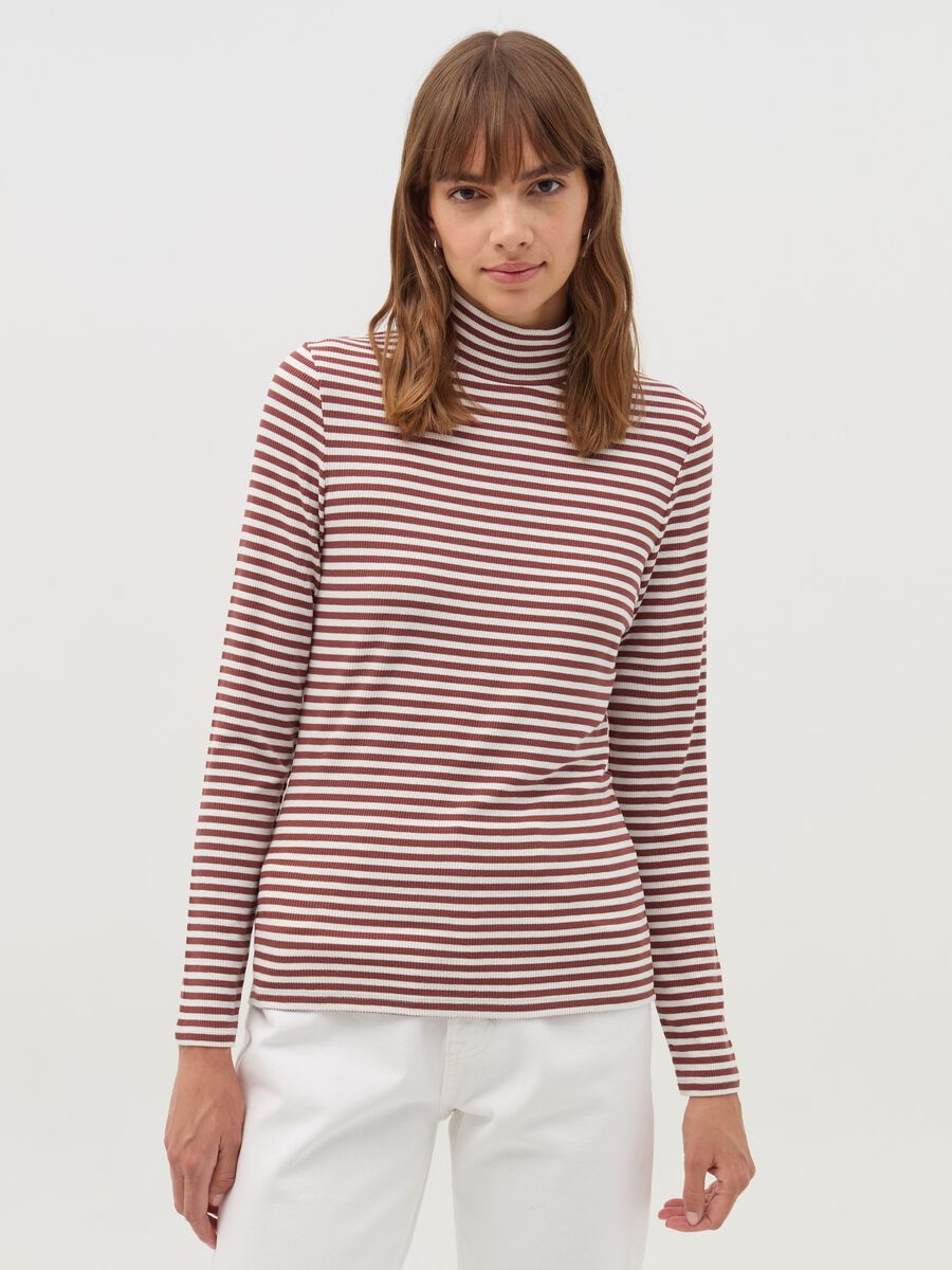 Striped T-shirt with mock neck_0