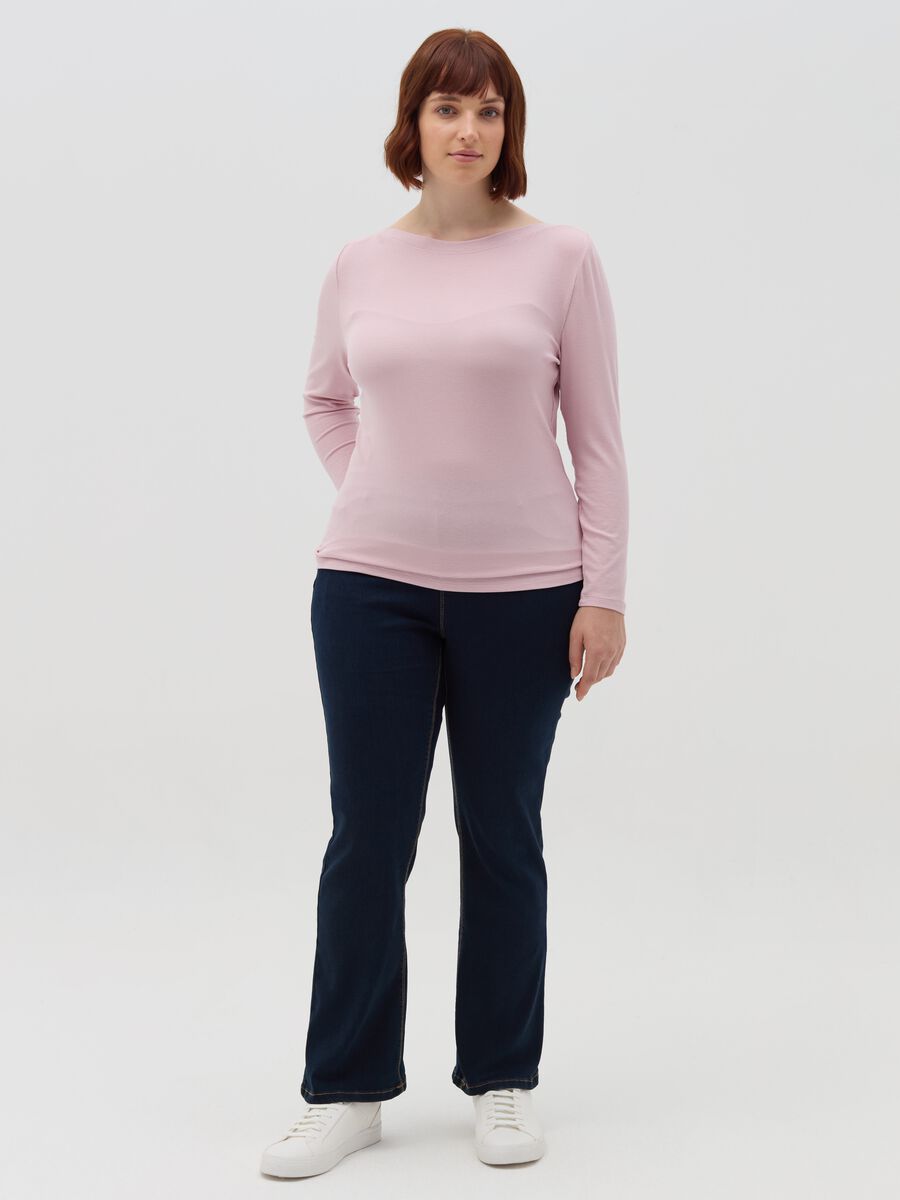 Curvy ribbed T-shirt with boat neck_0