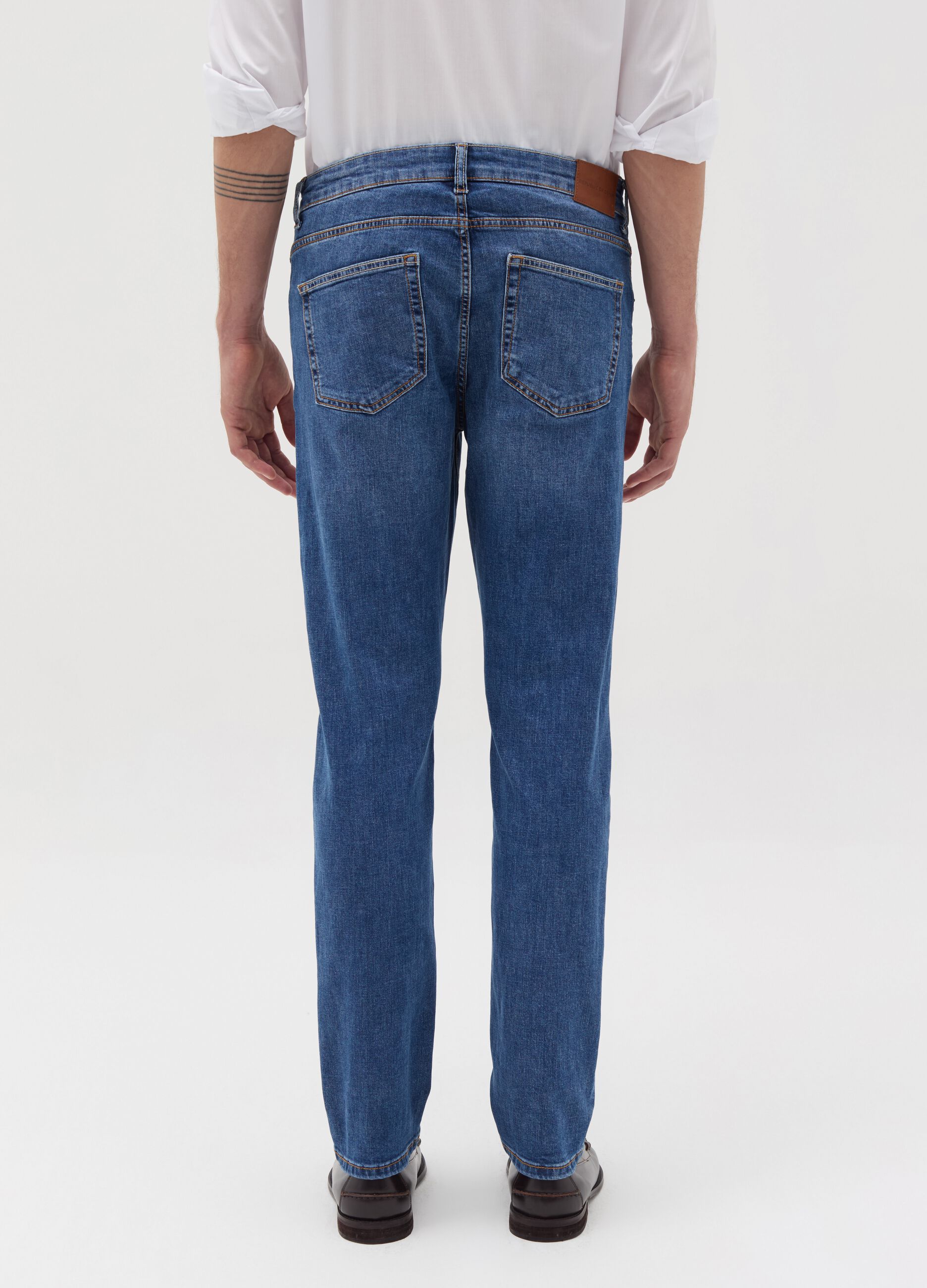 Slim-fit cross-hatch cotton jeans