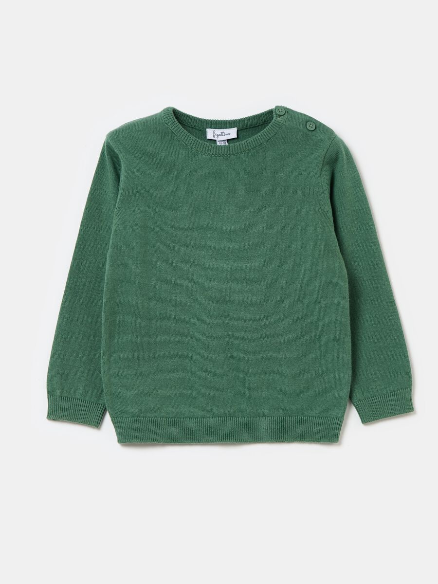 Solid colour 100% cotton knit pullover_0