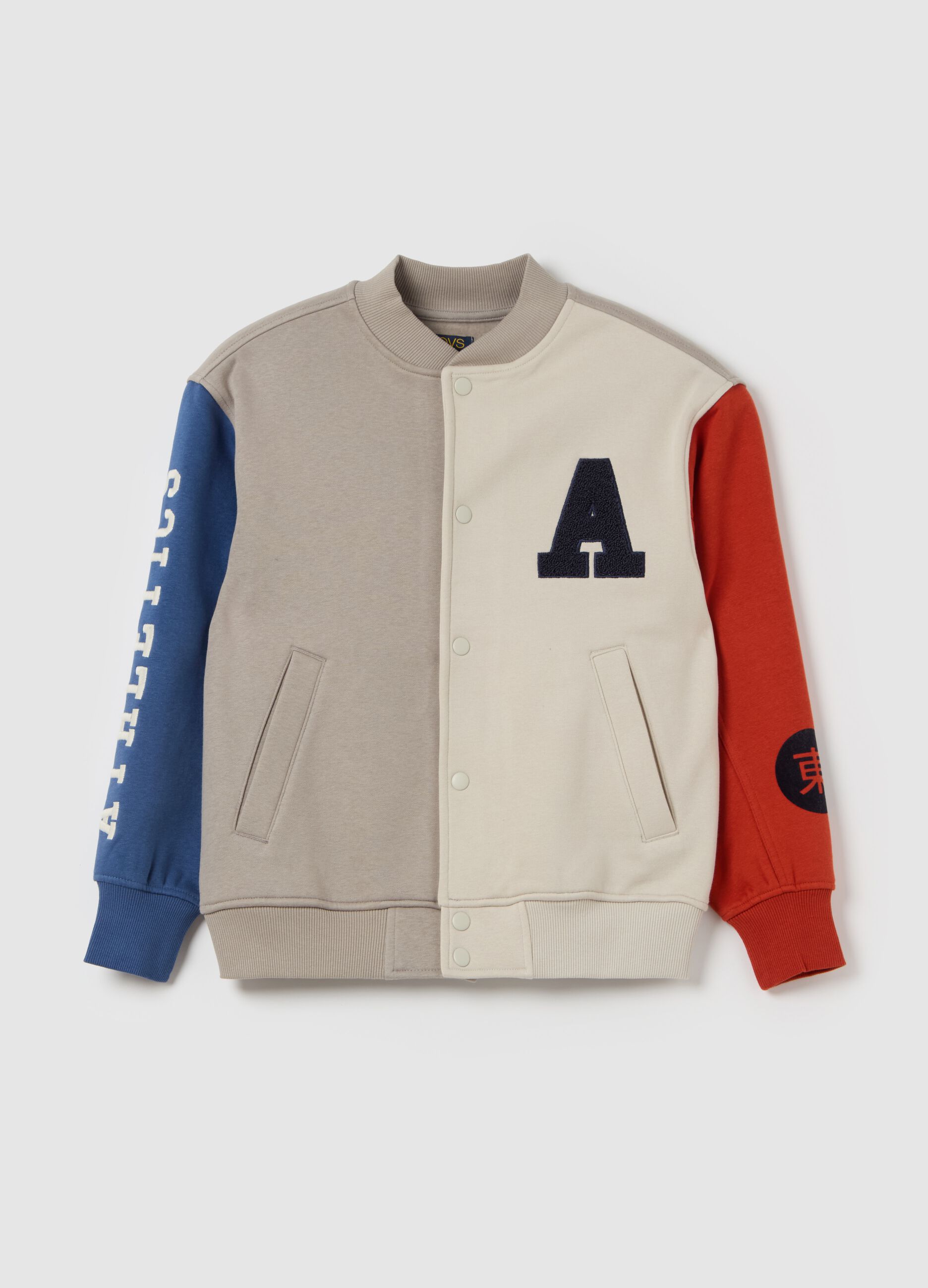 Bomber color-block con patch e stampa