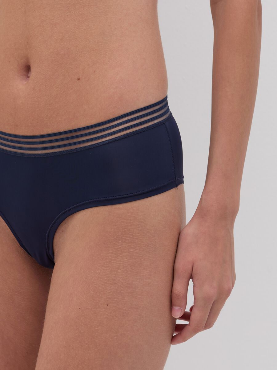 Microfibre French knickers with striped external elastic_2