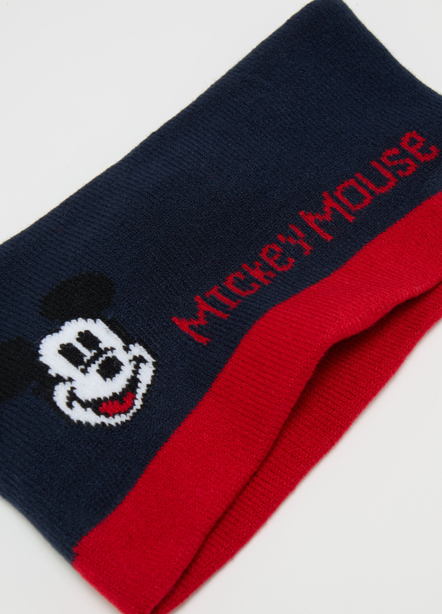 Knit neck warmer with Mickey Mouse design