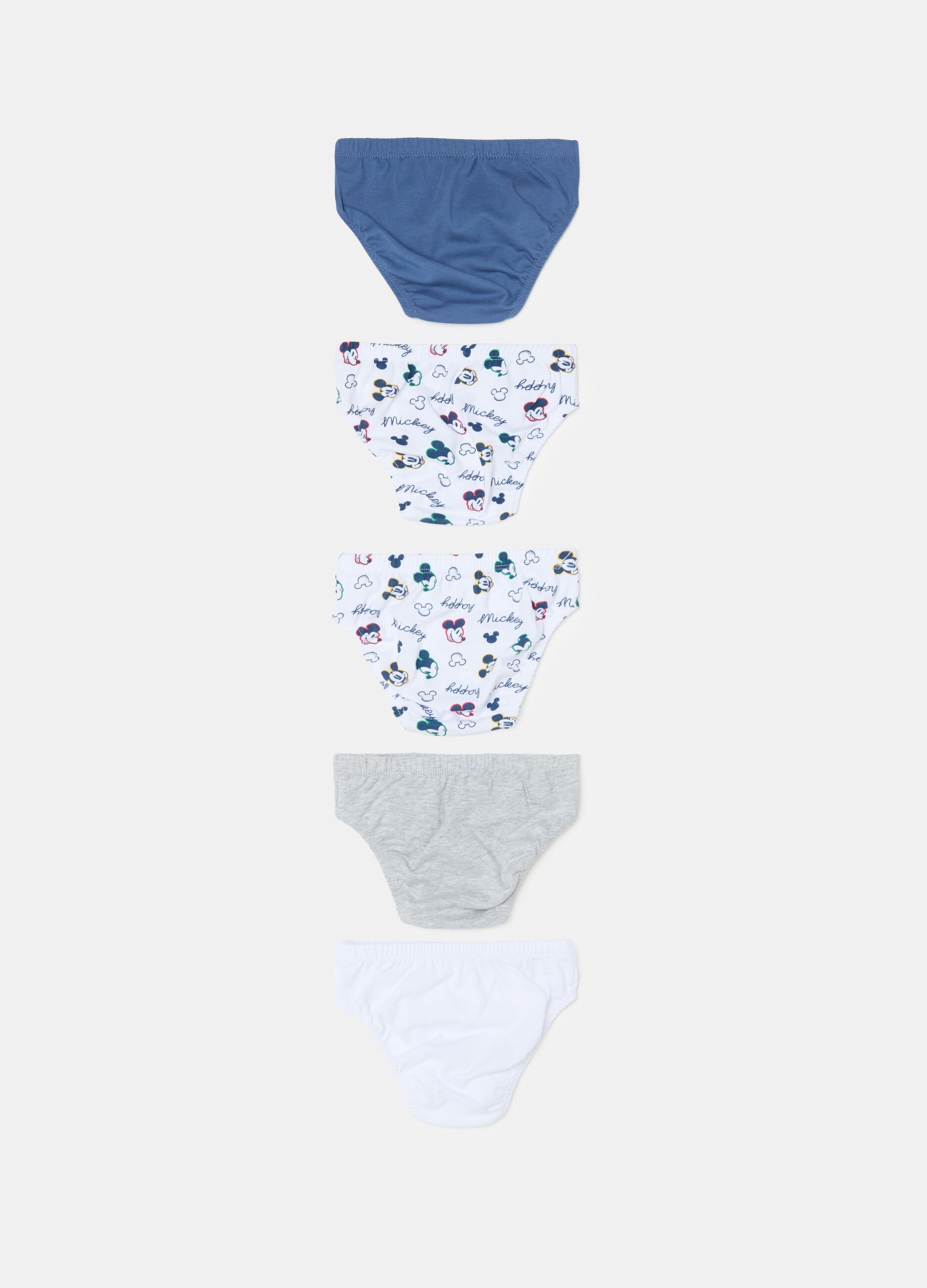 Five-pack organic cotton briefs with Mickey Mouse print