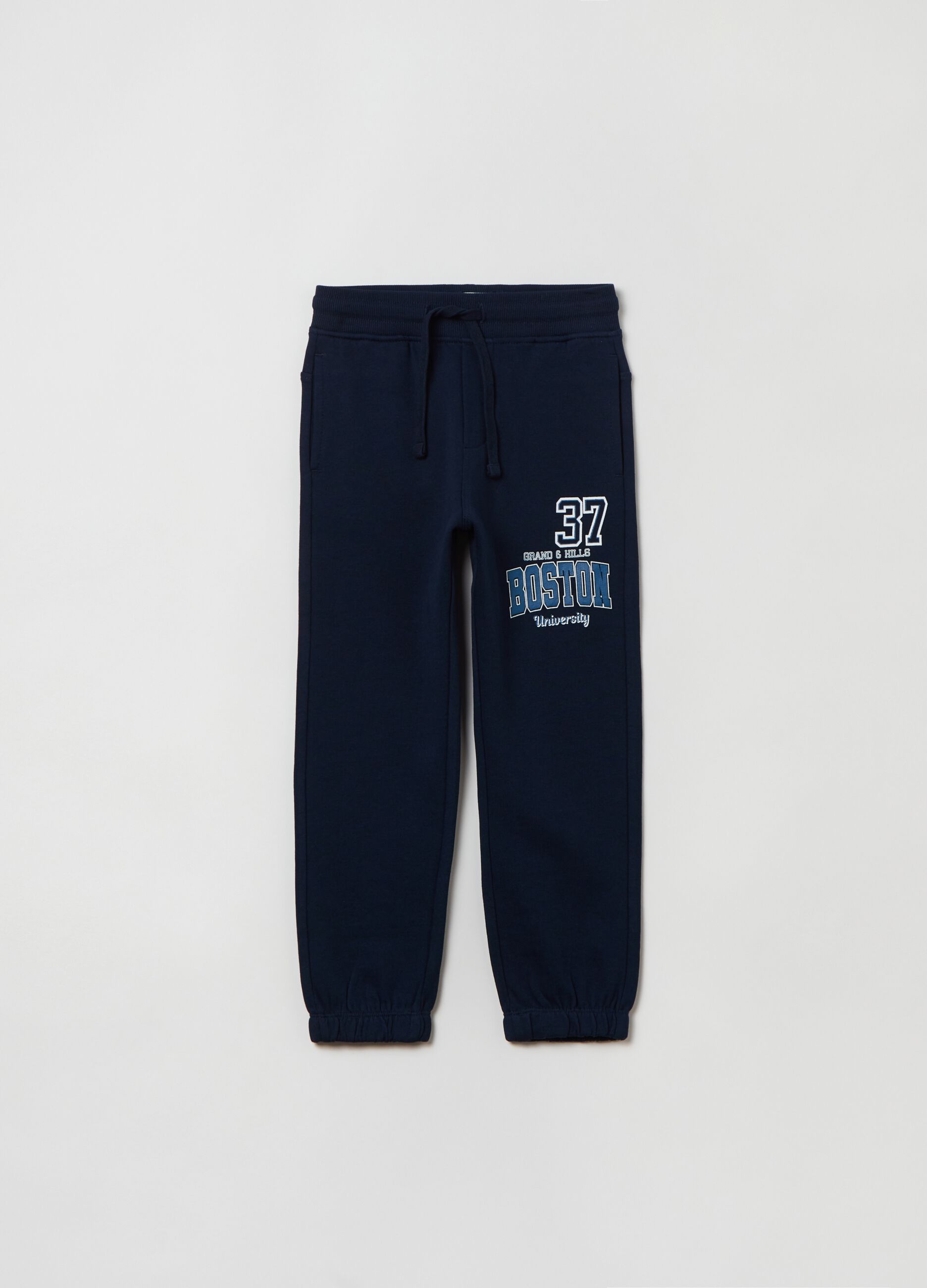 Fleece joggers with drawstring and print