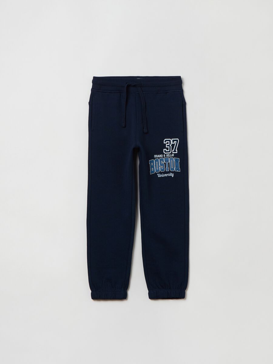 Fleece joggers with drawstring and print_0