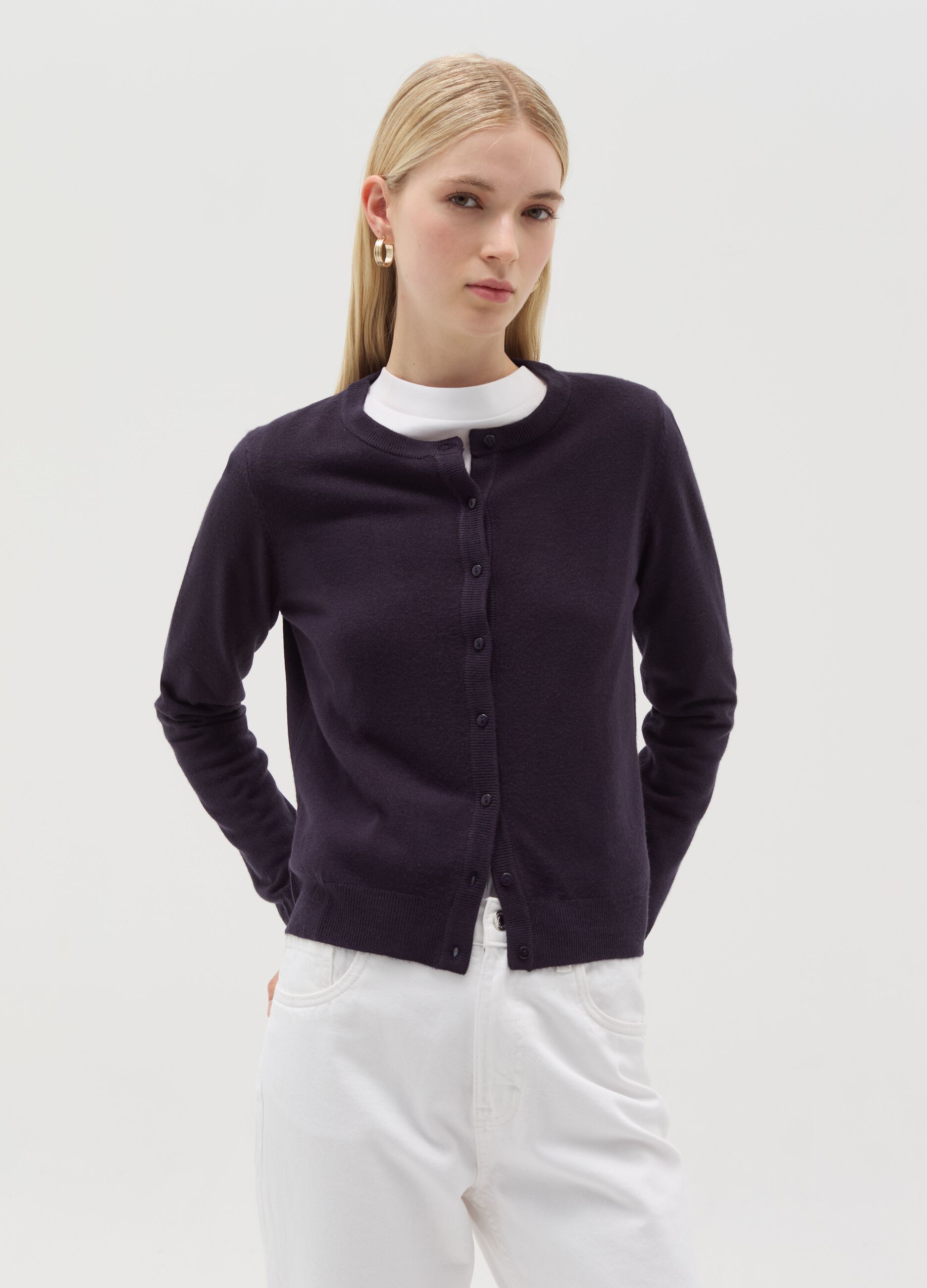 Cardigan with round neckline