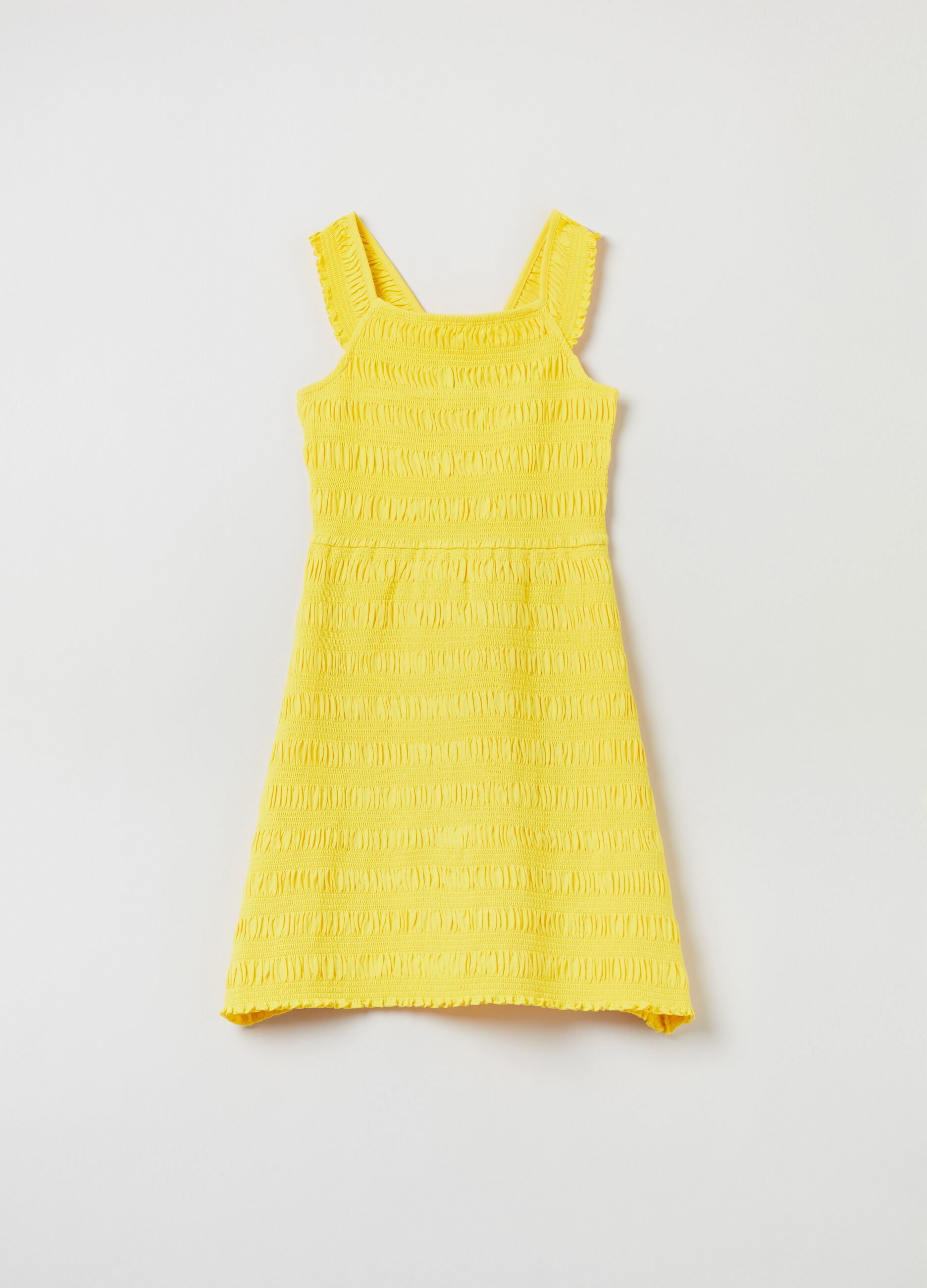 Sleeveless dress in smock stitch