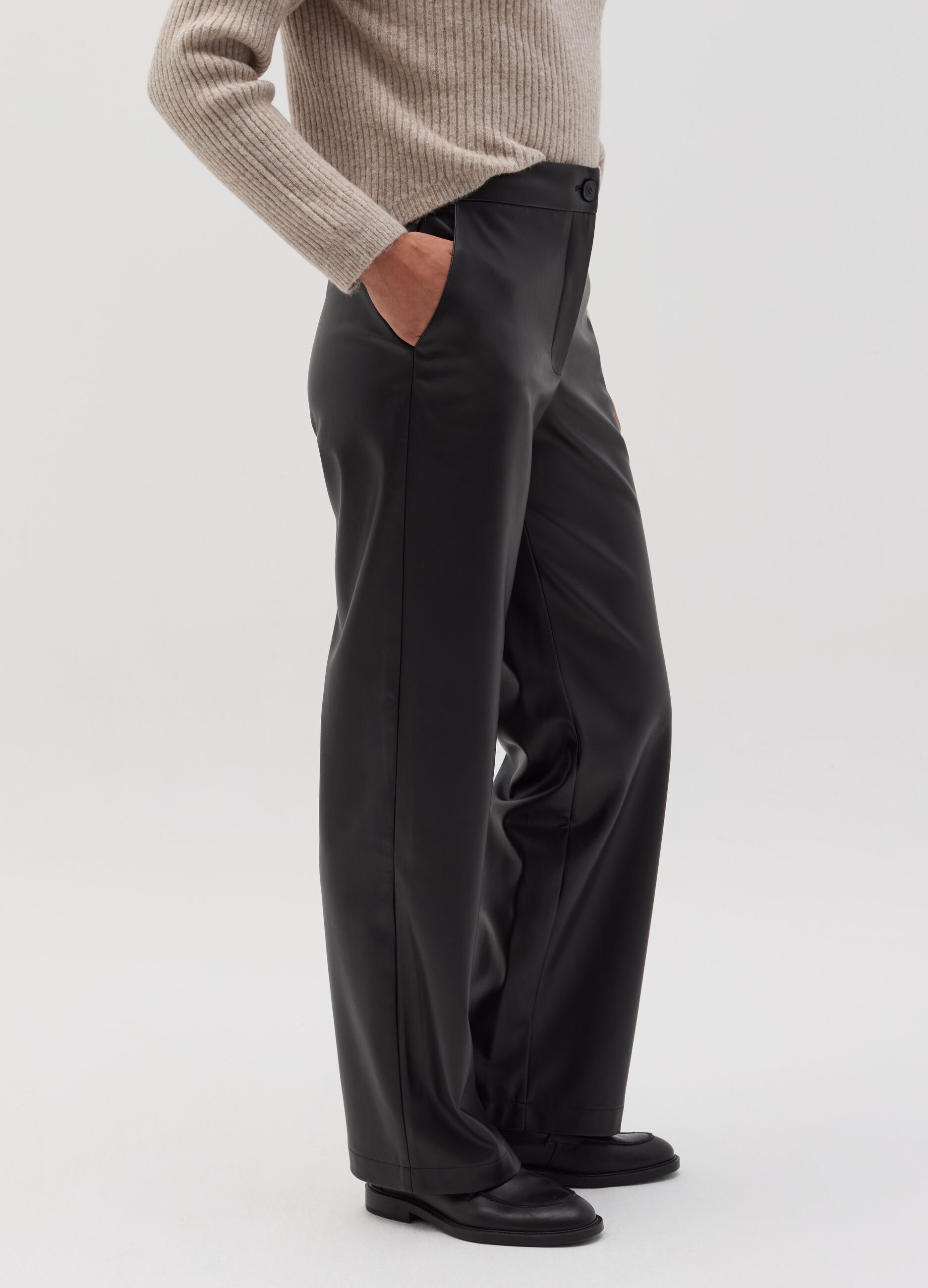 Straight-fit glossy-effect trousers