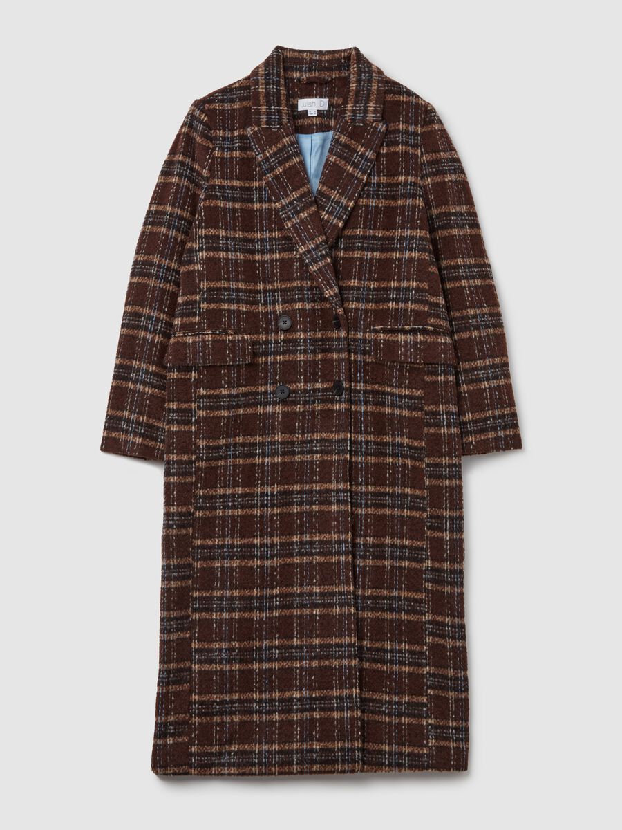 Long double-breasted coat with check pattern_4