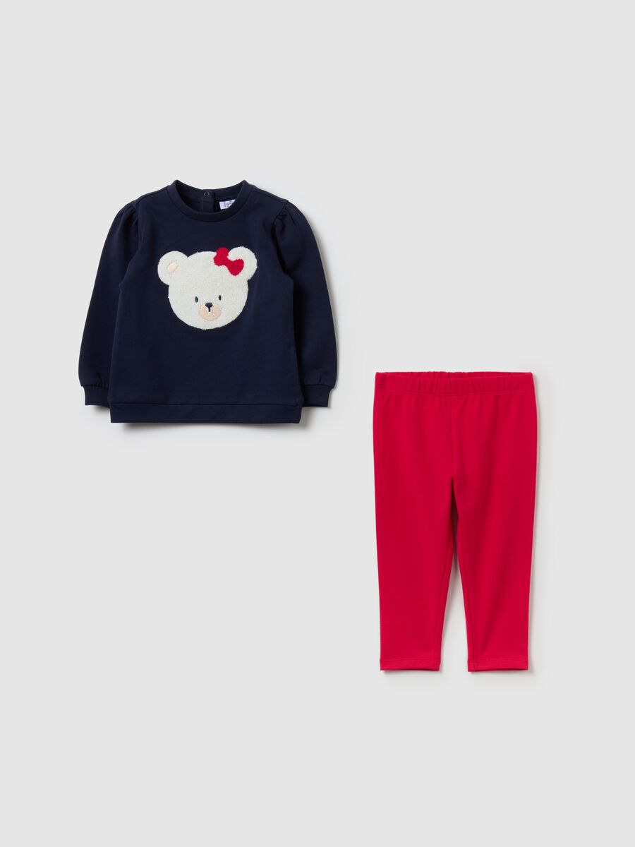 Stretch cotton jogging set with teddy bear_0