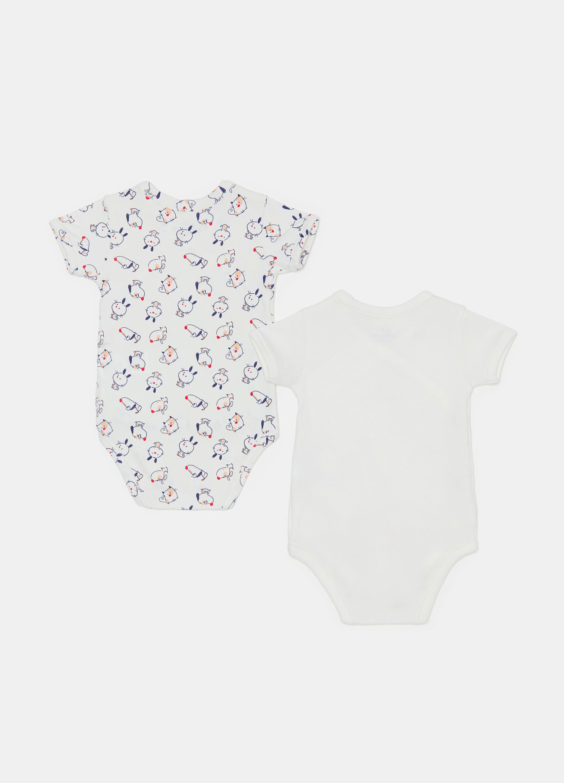 Two-pack bodysuits with short sleeves and print