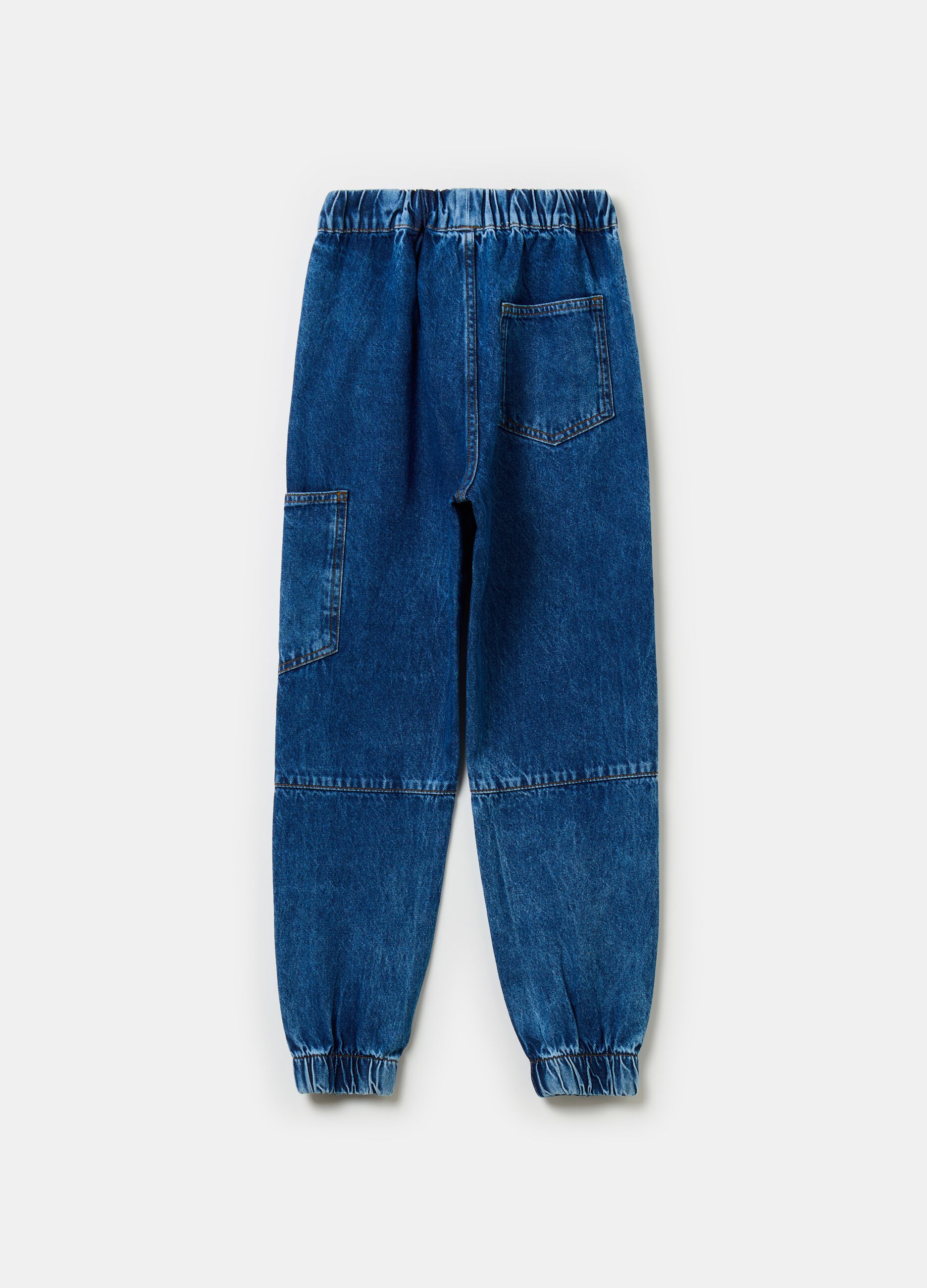 Denim joggers with drawstring and print