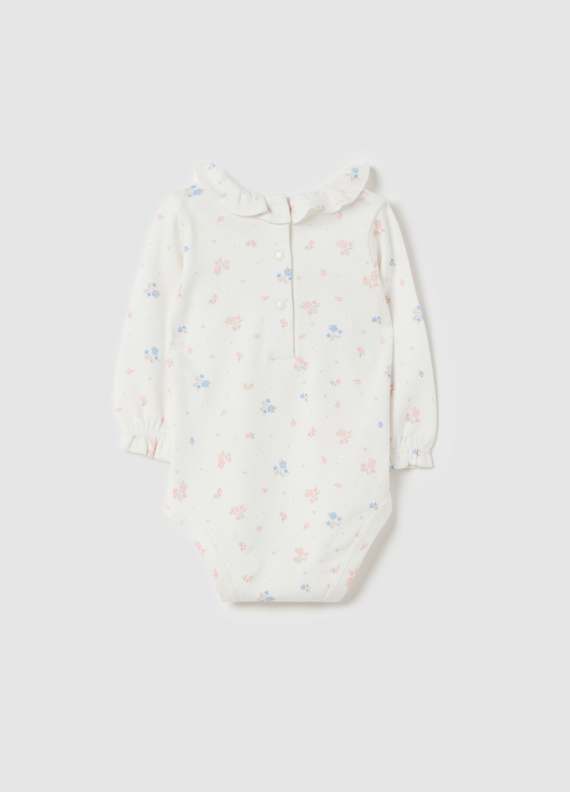 Floral bodysuit in organic cotton with collar