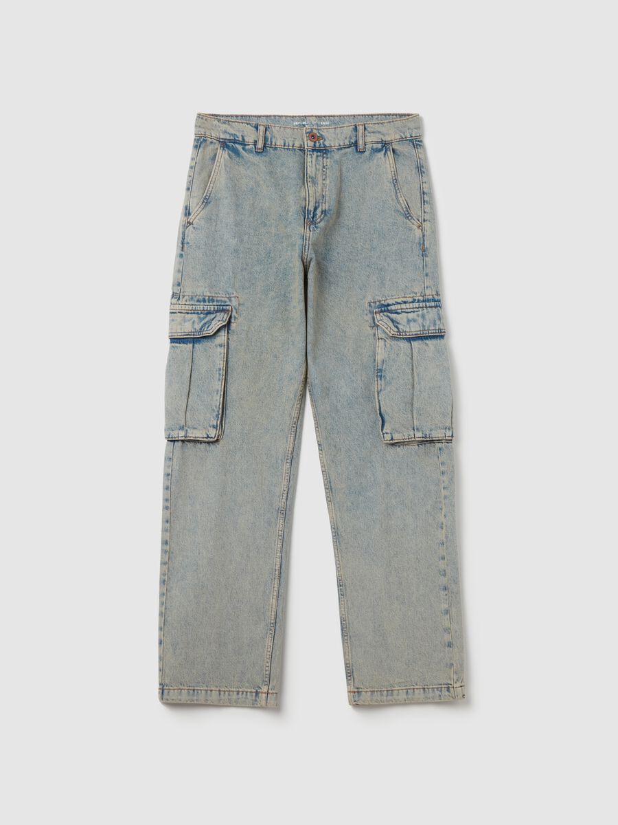 Acid wash cargo jeans_0