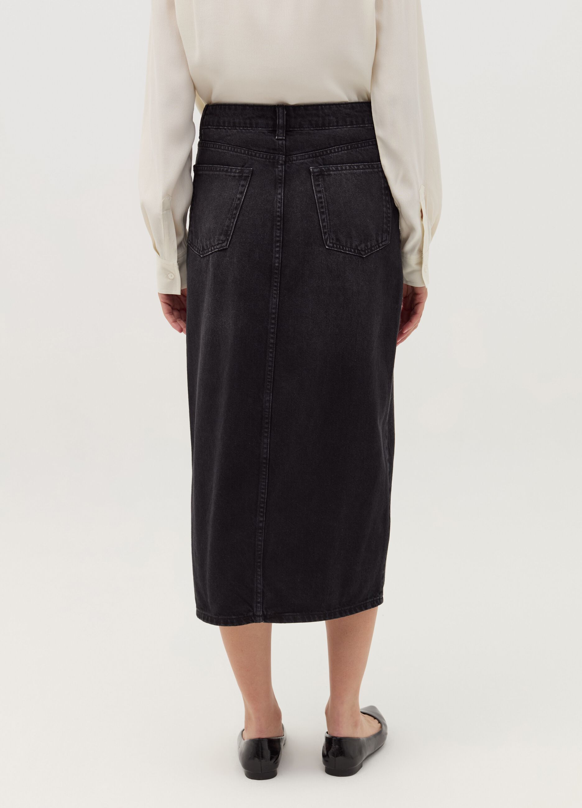 Long denim skirt with split