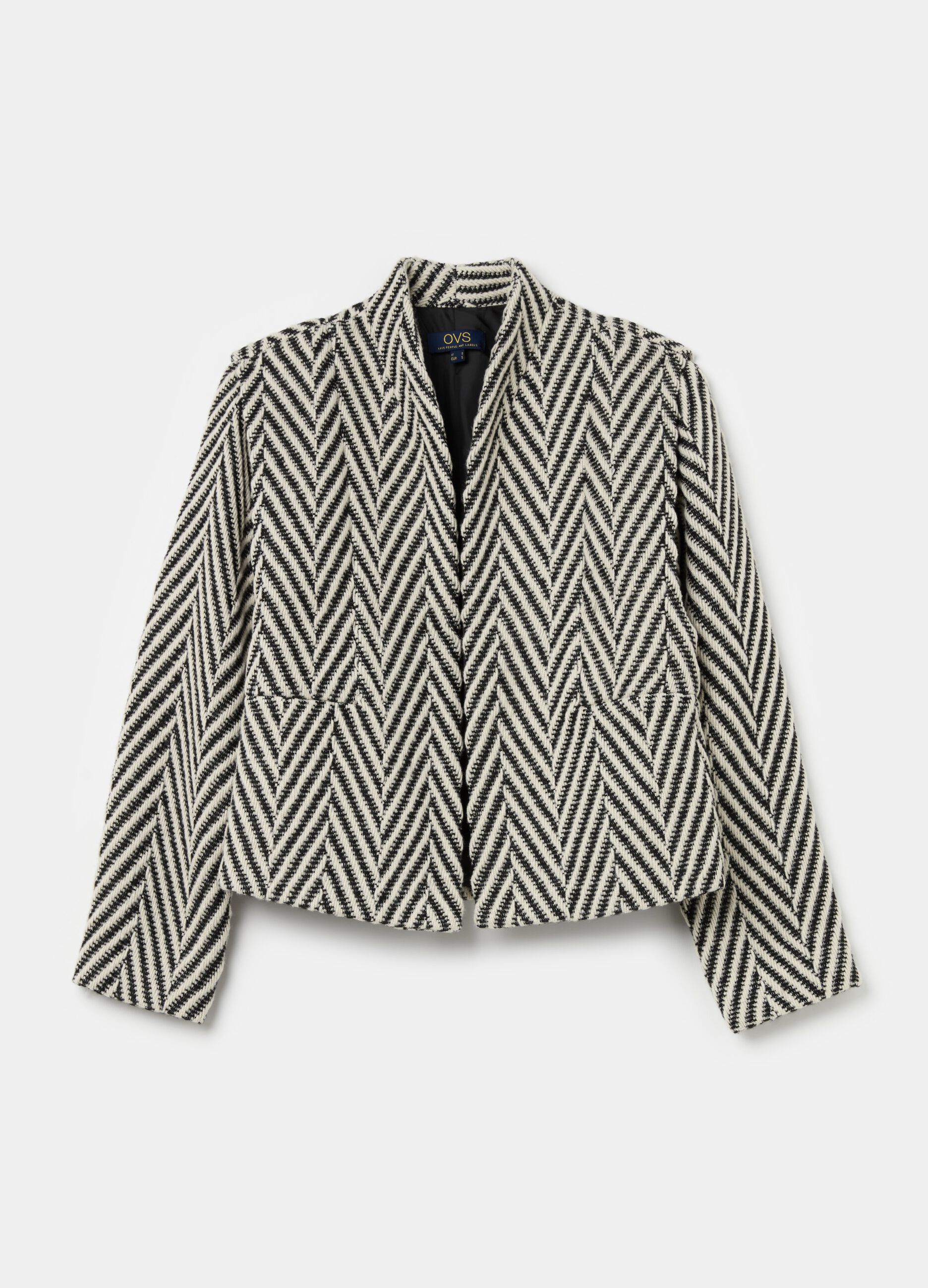 Short open jacket with chevron motif