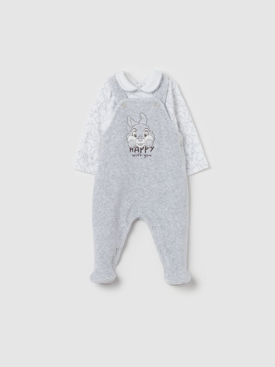 T-shirt and dungarees set with feet and Thumper embroidery_0