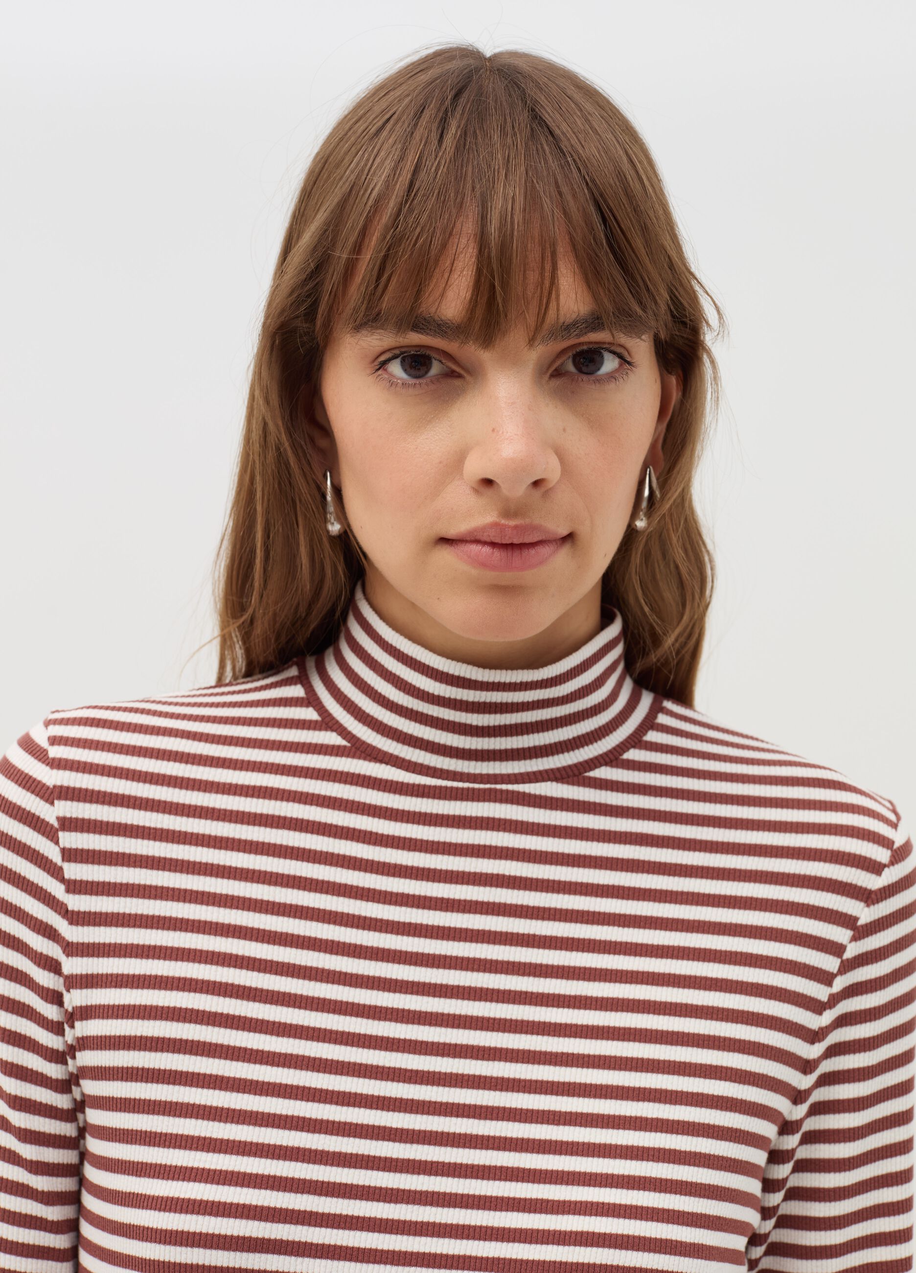 Striped T-shirt with mock neck