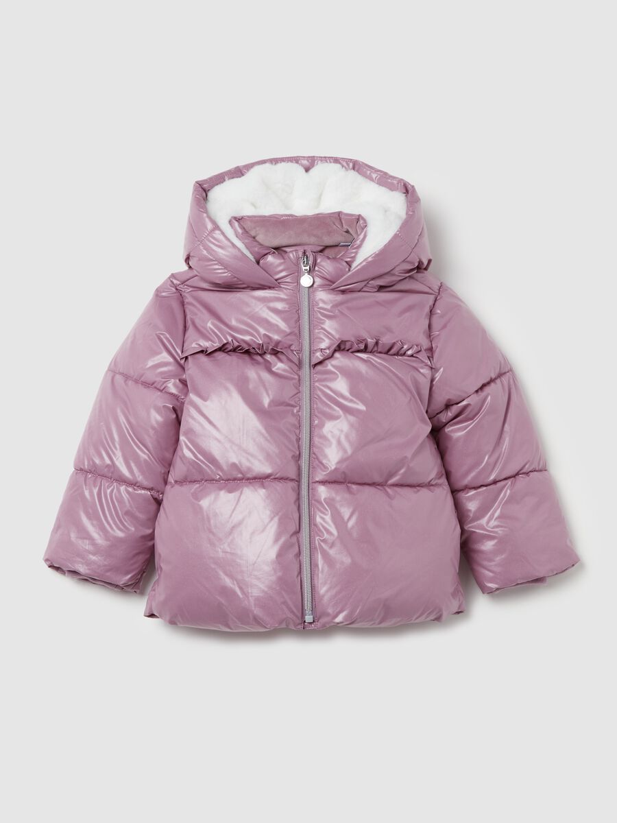 Shiny quilted padded jacket with hood_0