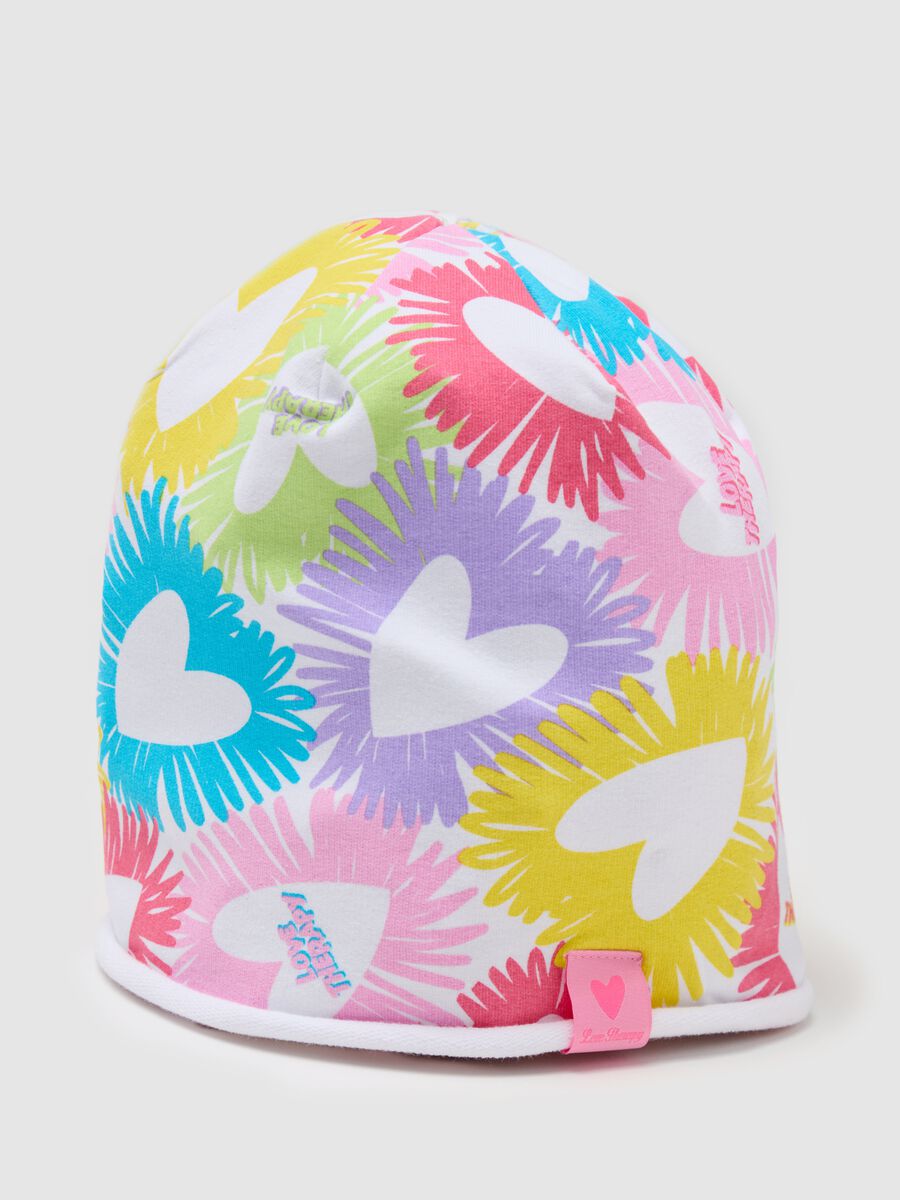 Hat with multicoloured hearts print_1