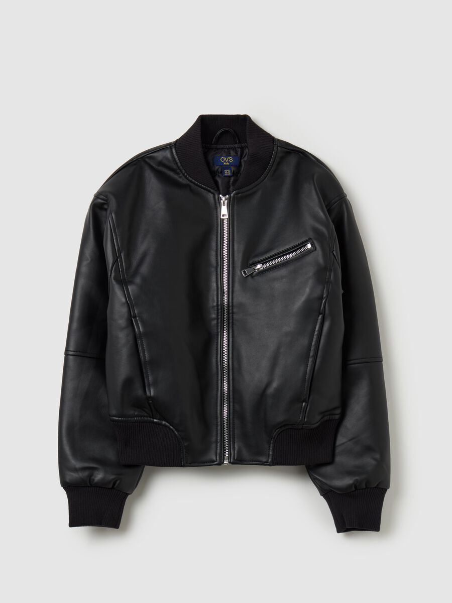 Glossy-effect full-zip bomber jacket_3