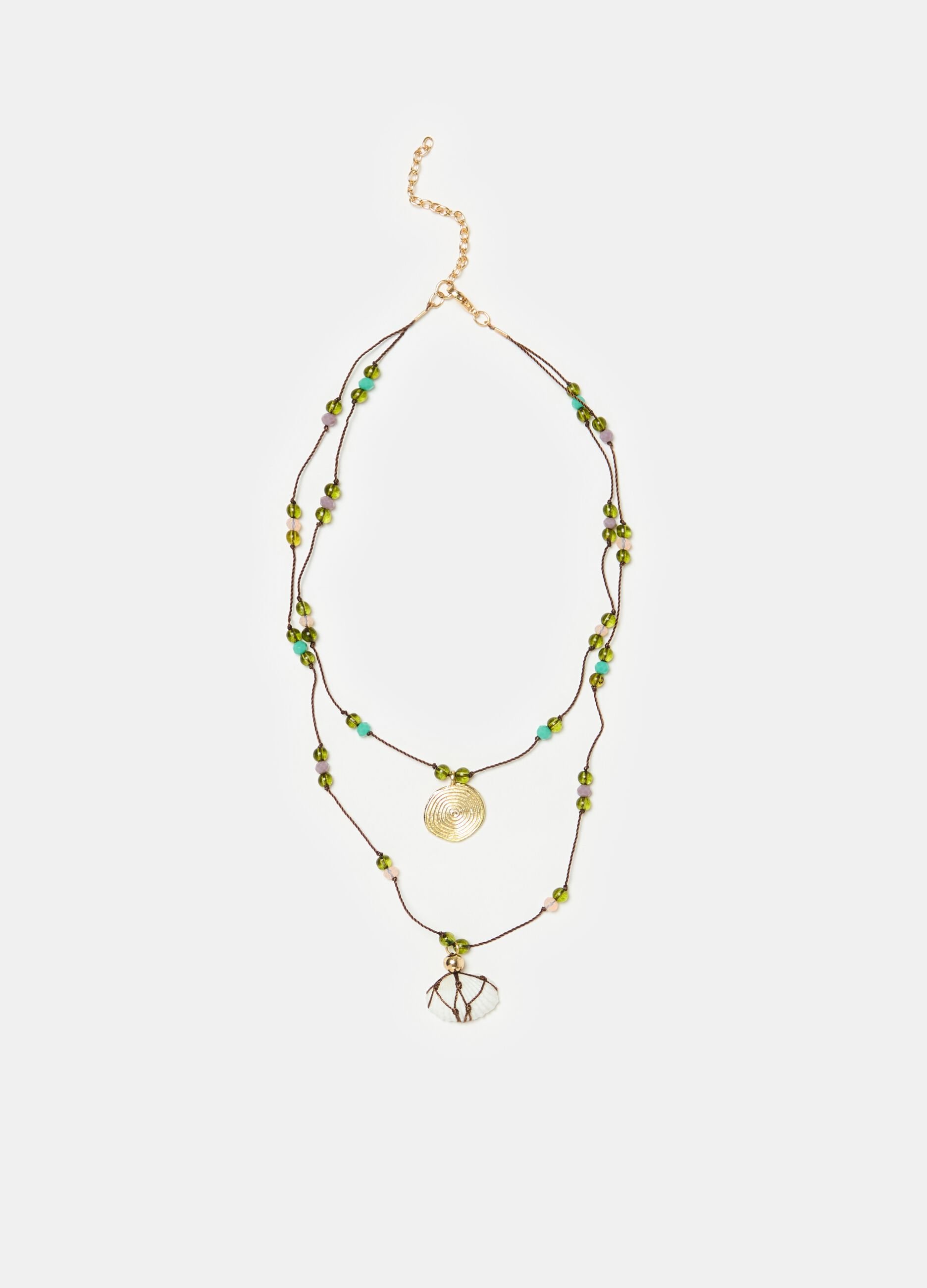 Thin multi-string necklace with pendants
