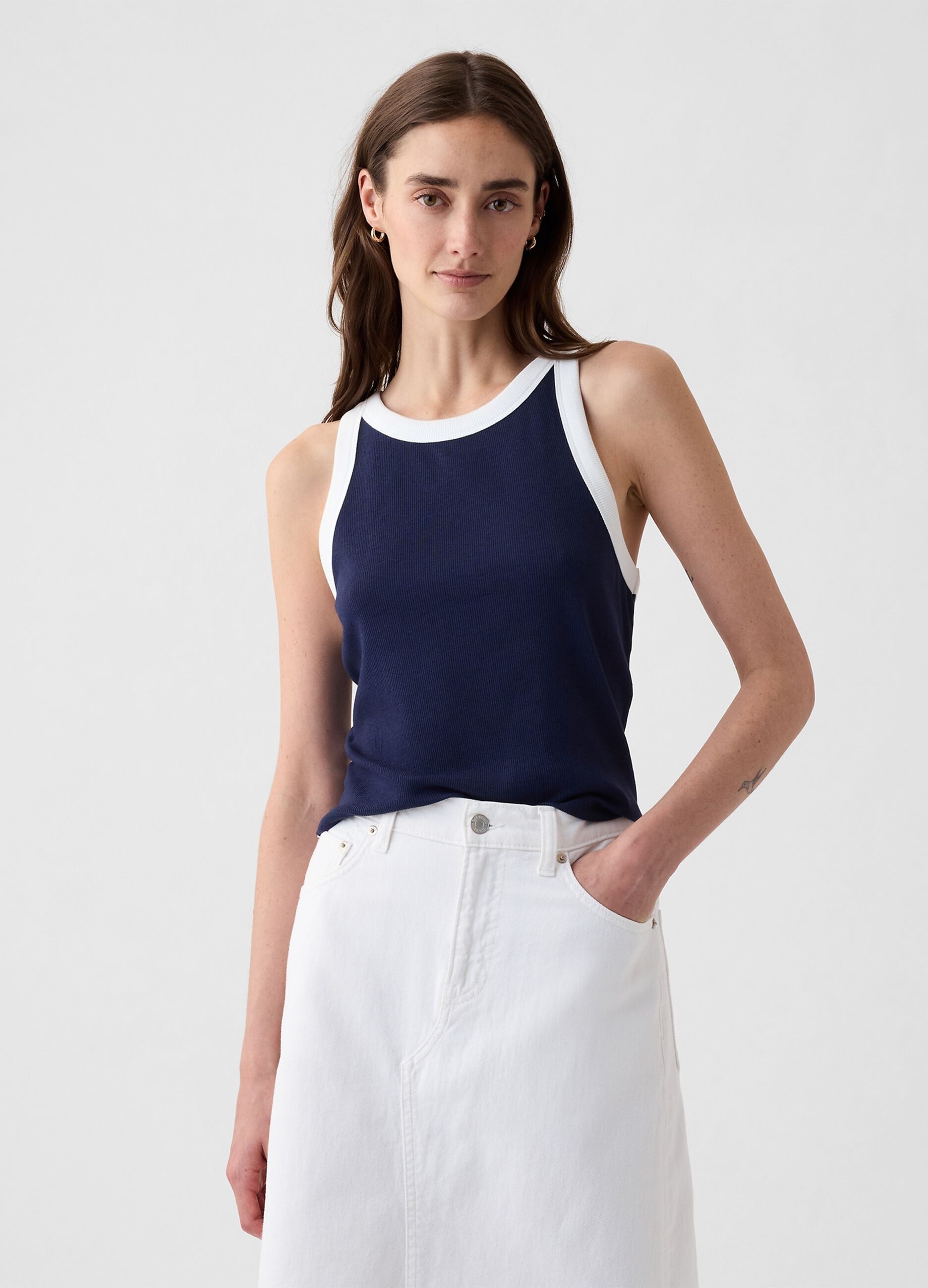 Ribbed crop tank top with halter neck