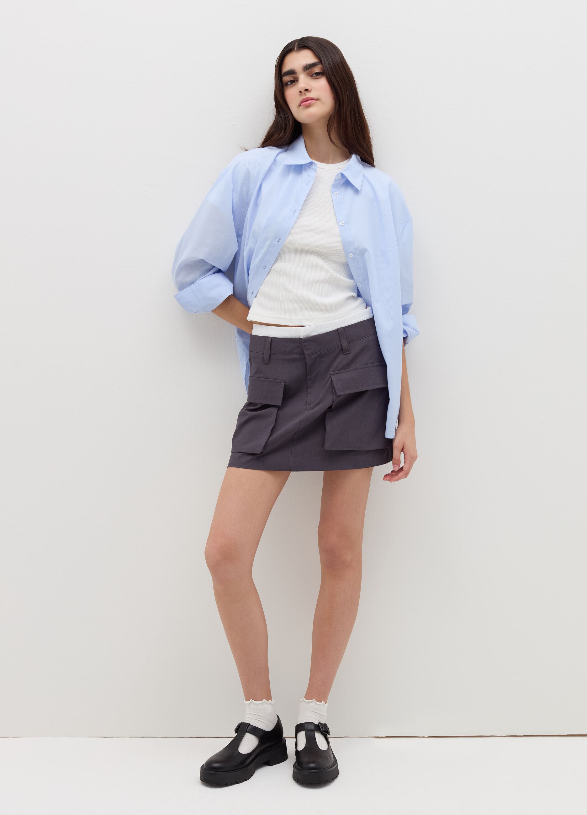 Oversize shirt in poplin with thin stripes