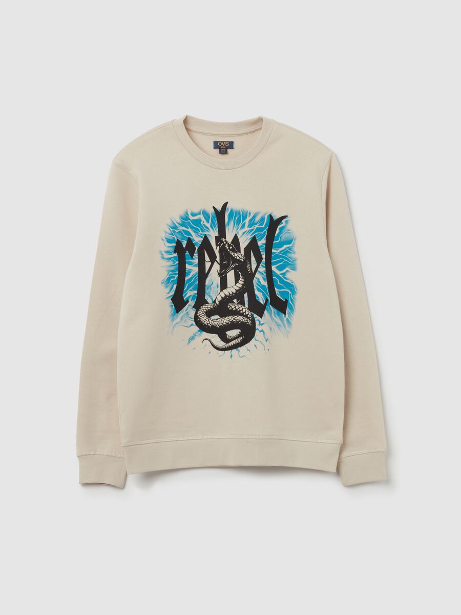 Cotton sweatshirt with "Rebel" and snake print_0