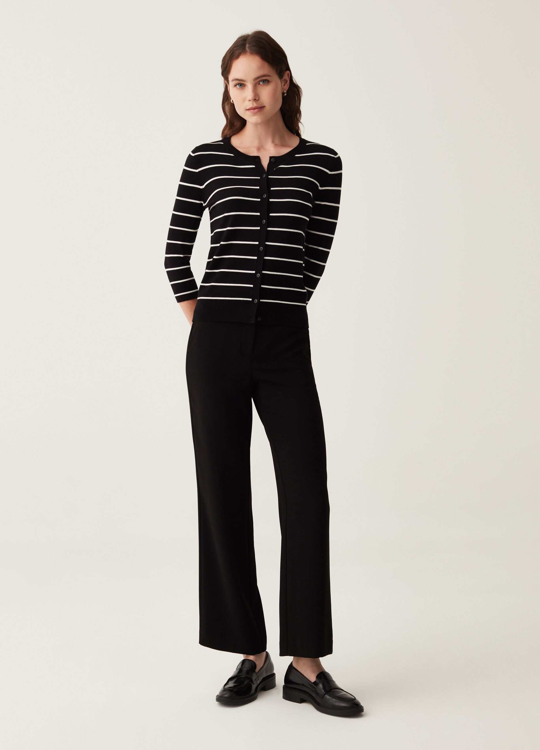 Striped cardigan with three-quarter sleeves