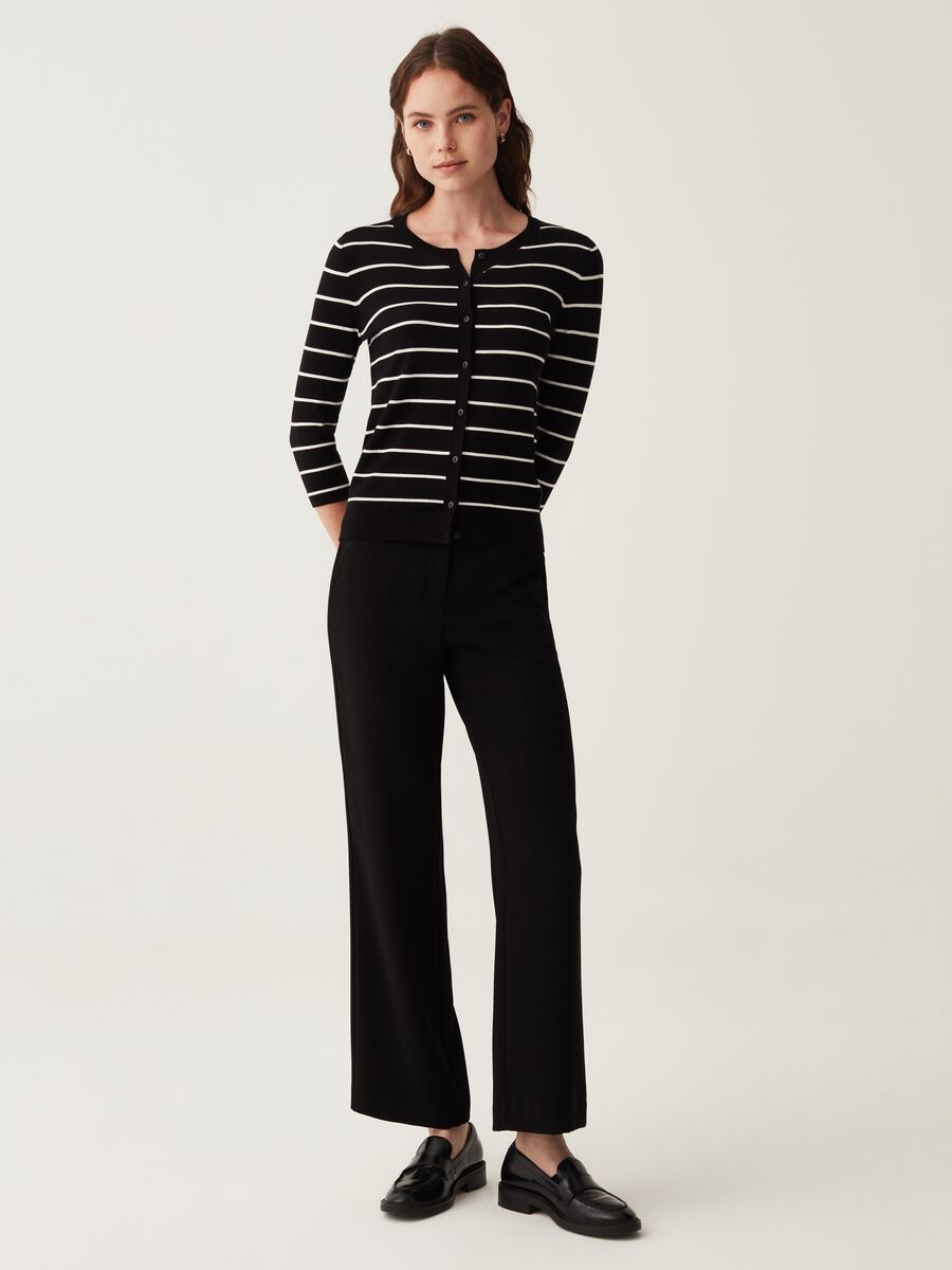 Striped cardigan with three-quarter sleeves_0
