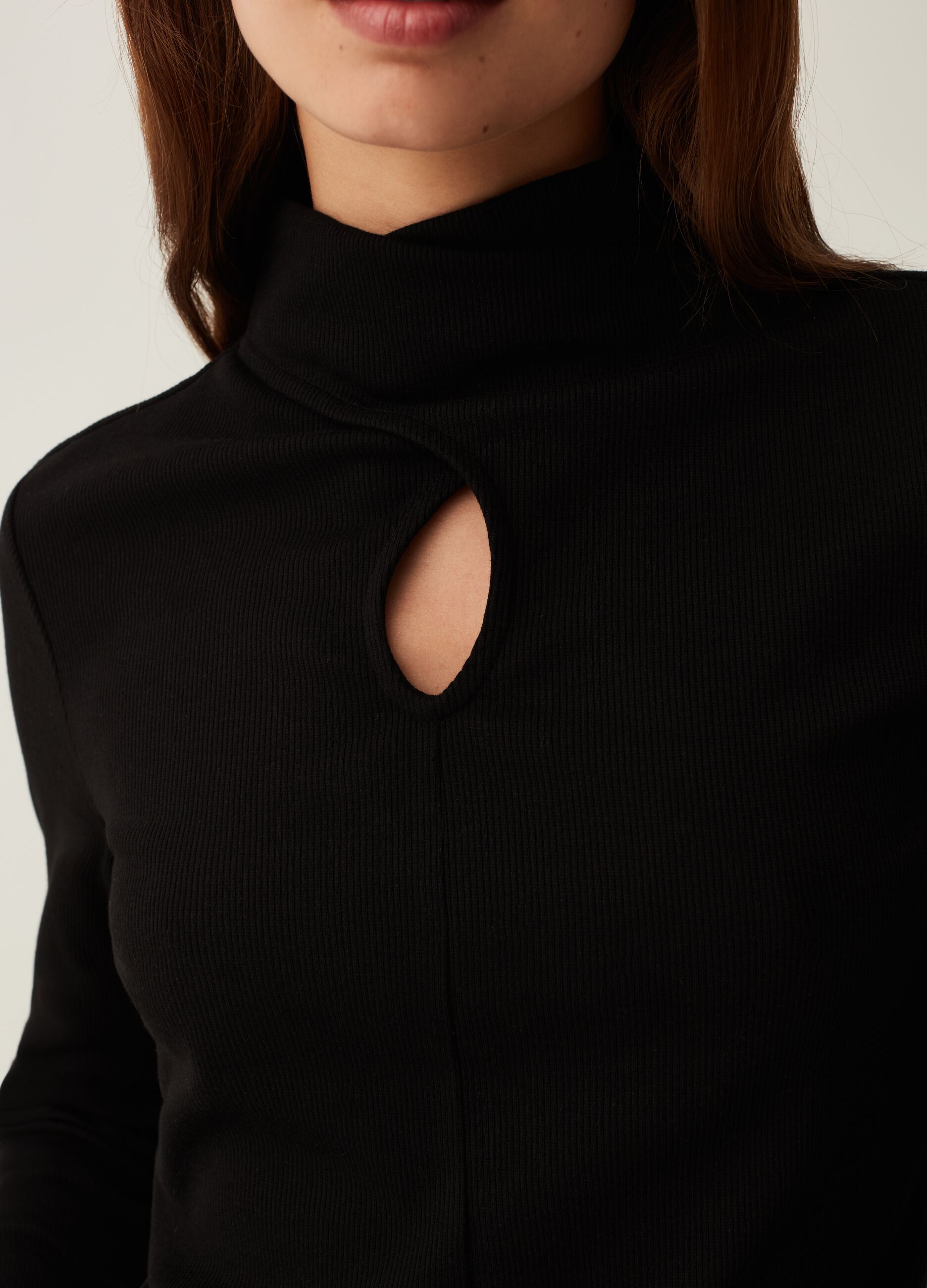 T-shirt with mock neck and cut-out detail