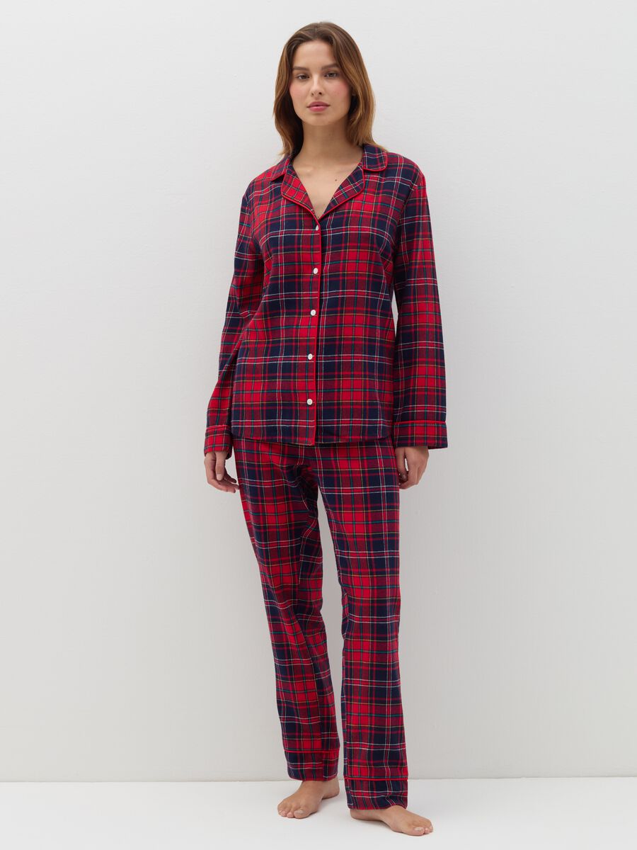 Pigiama lungo in flanella fantasia tartan_0