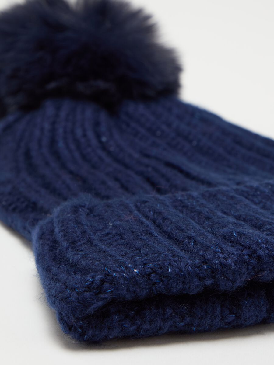 Ribbed hat in lurex with pompom_1