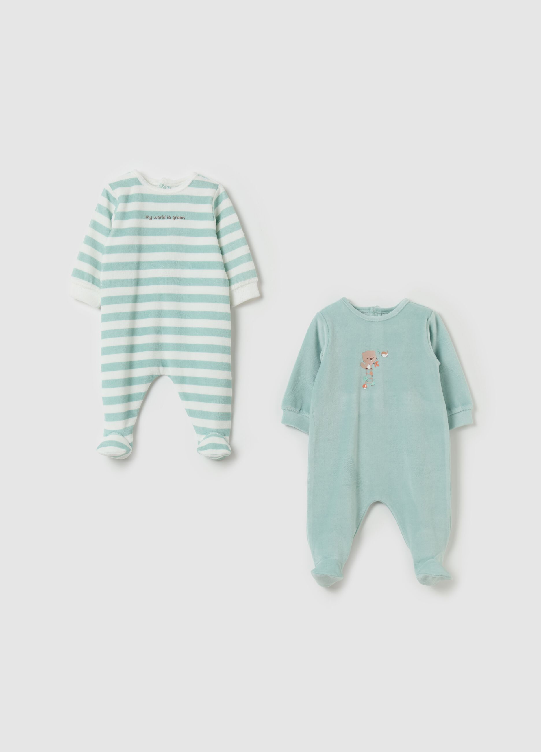 Two-pack velour onesies with feet