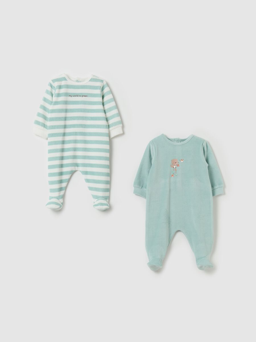 Two-pack velour onesies with feet_0