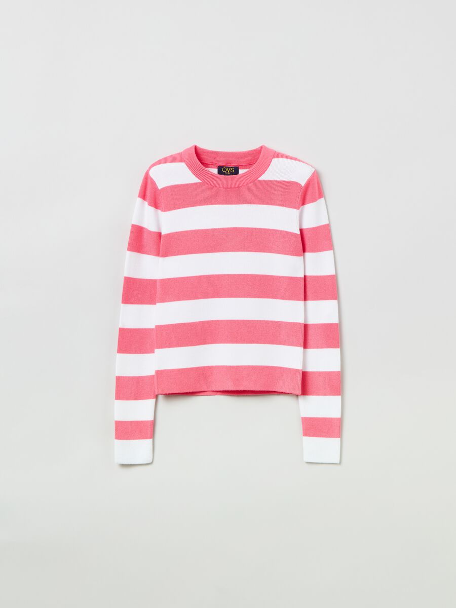 Round neck pullover with stripes_0