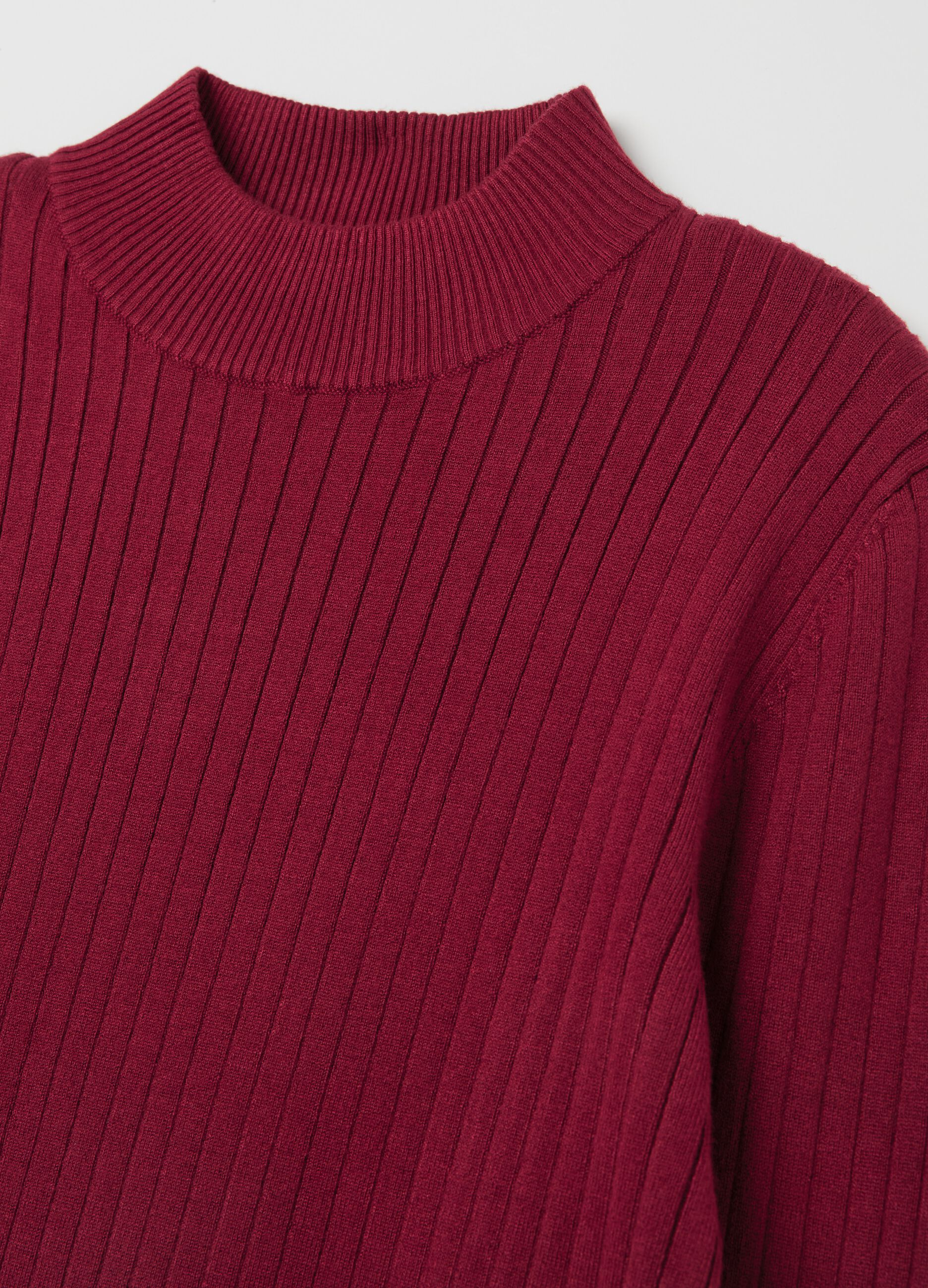 Ribbed knit pullover with mock neck