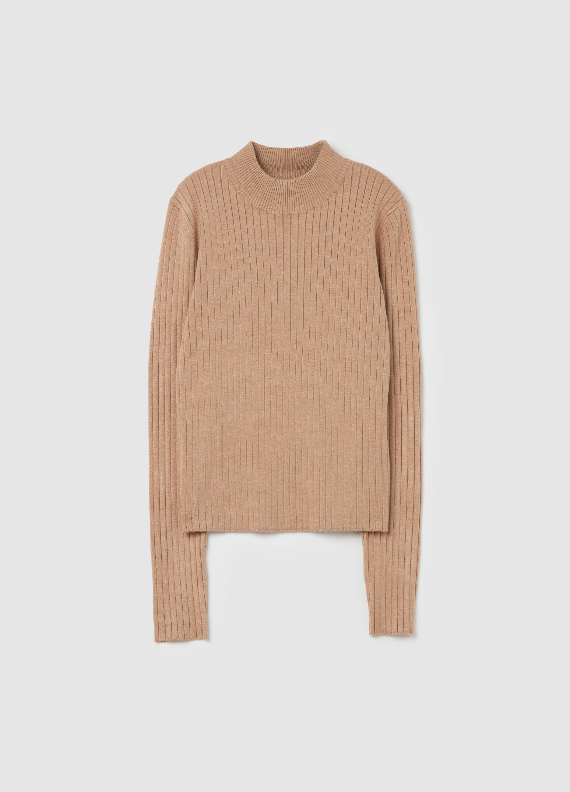 Ribbed knit pullover with mock neck