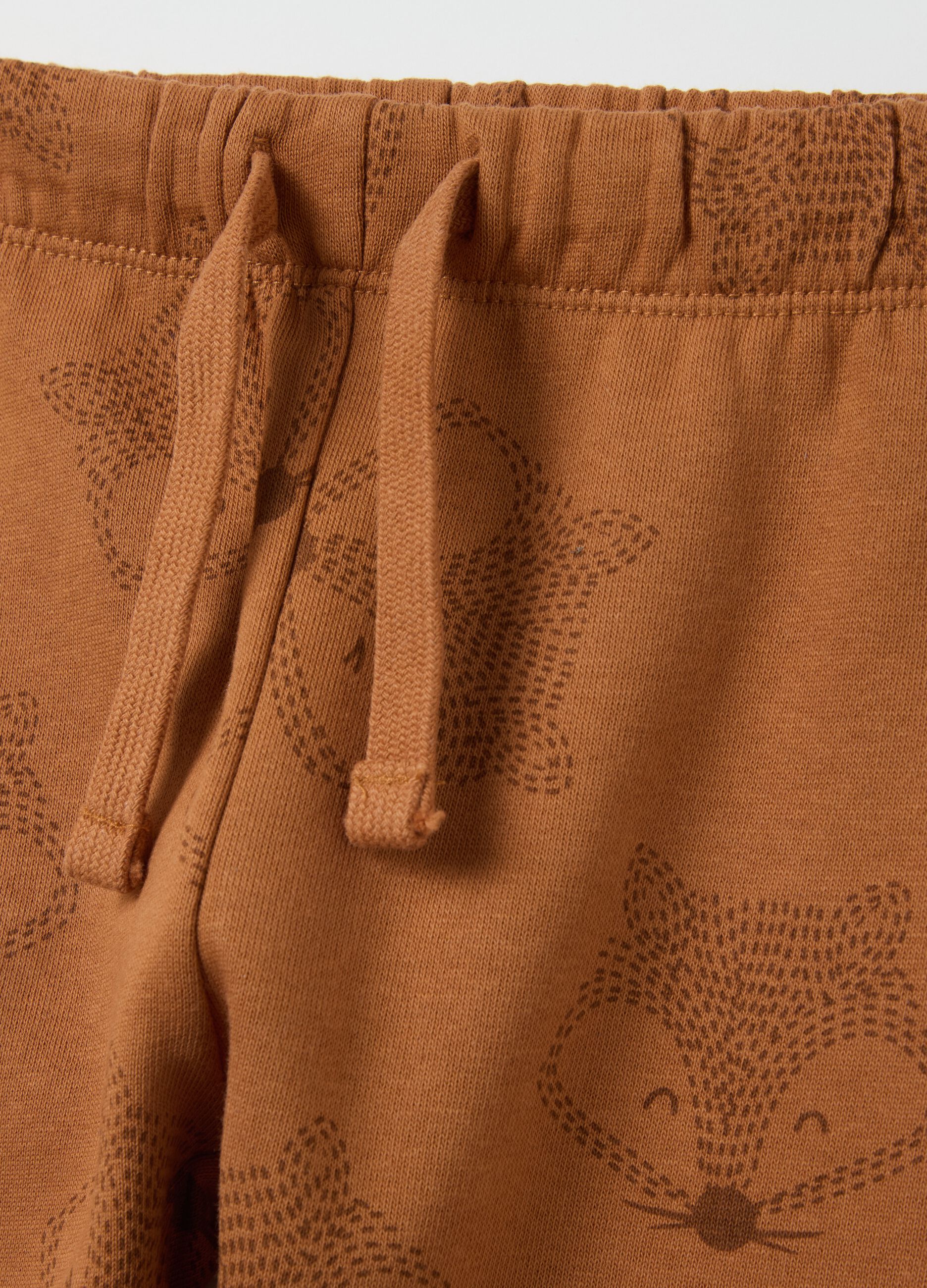 Fleece joggers with drawstring and foxes print