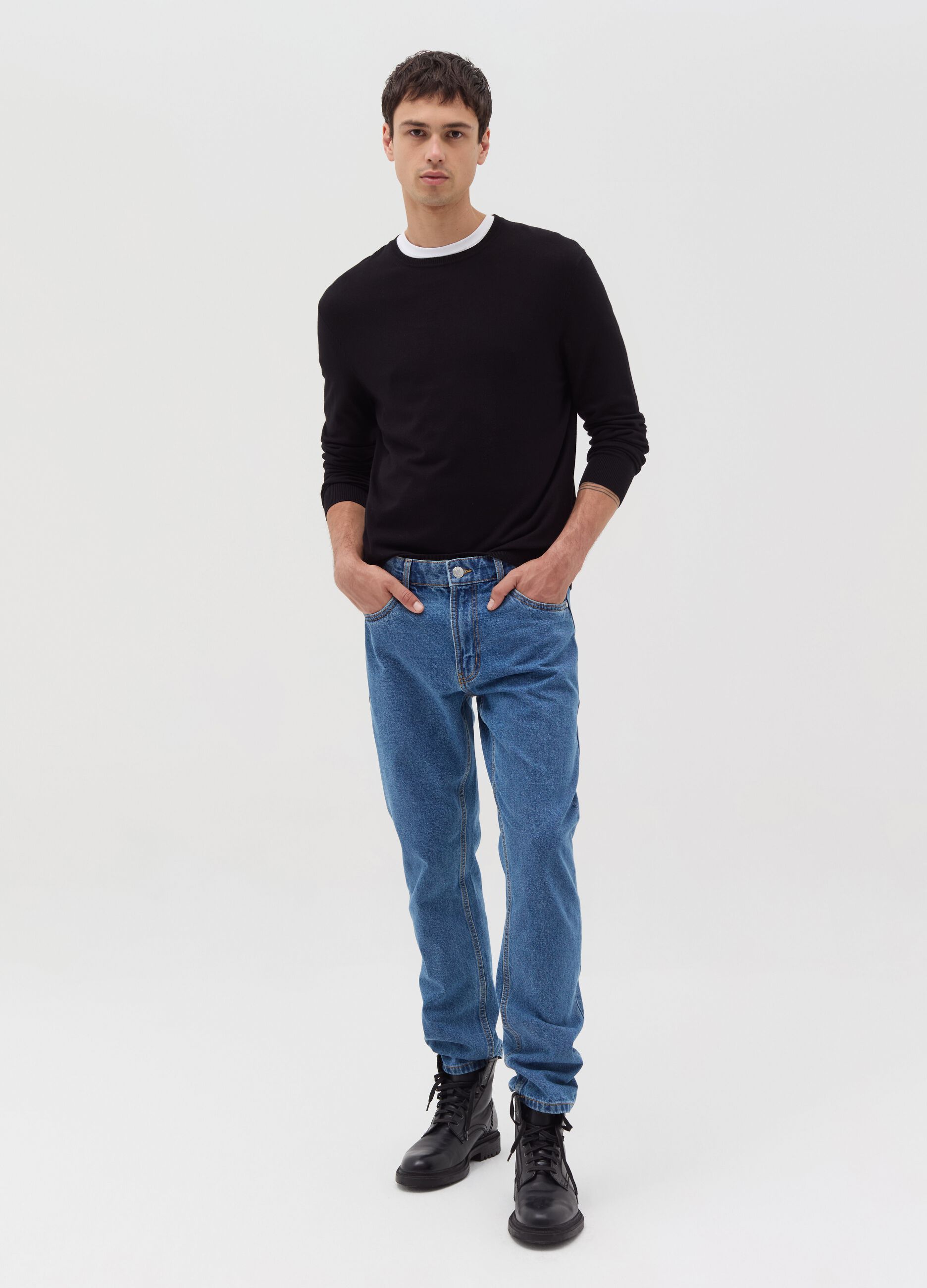 Slim-fit acid-wash jeans