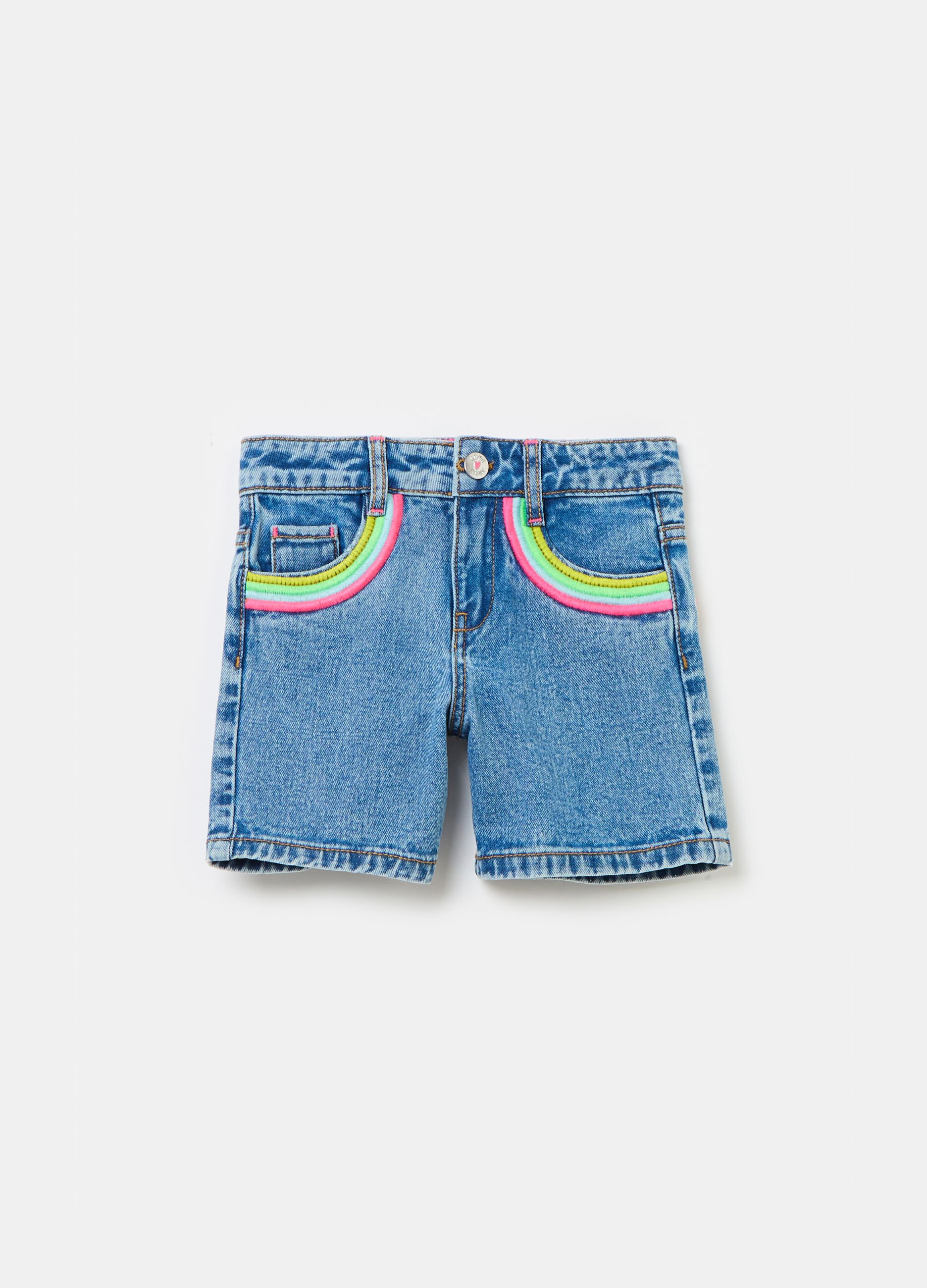 Denim shorts with five pockets and embroidery