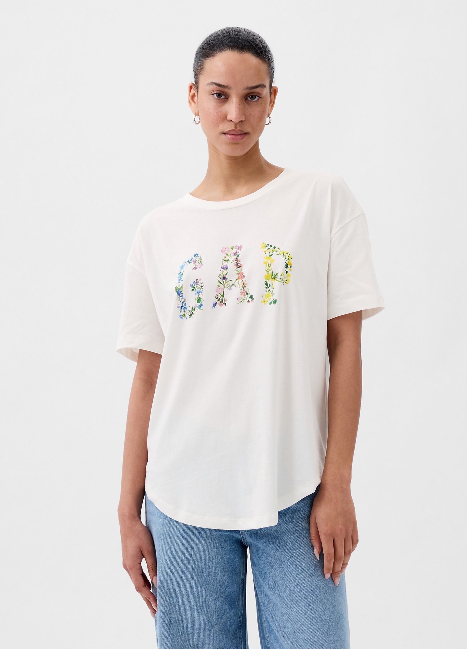 Boyfriend-fit T-shirt with floral logo print