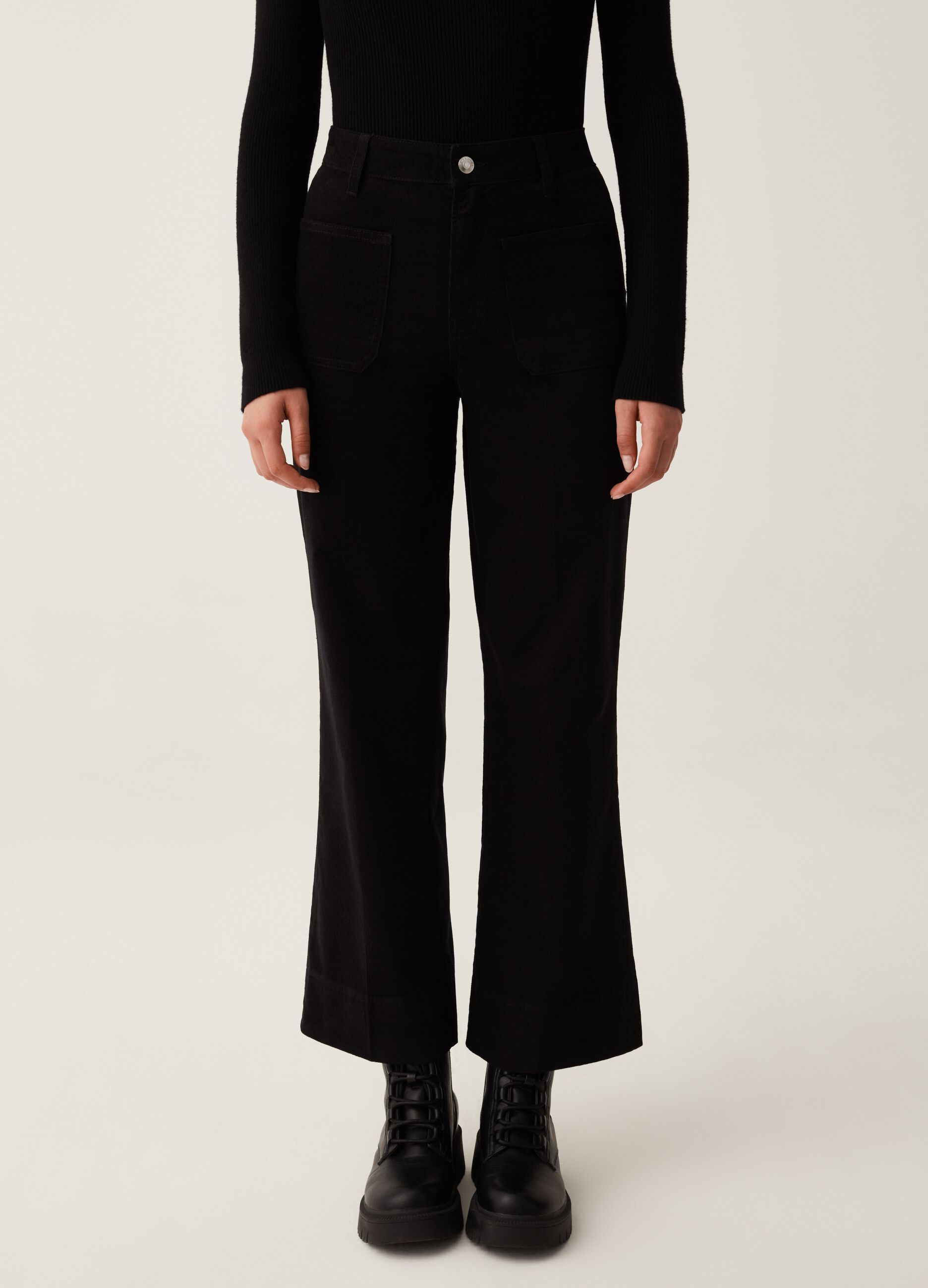 Flare-fit cropped trousers in corduroy